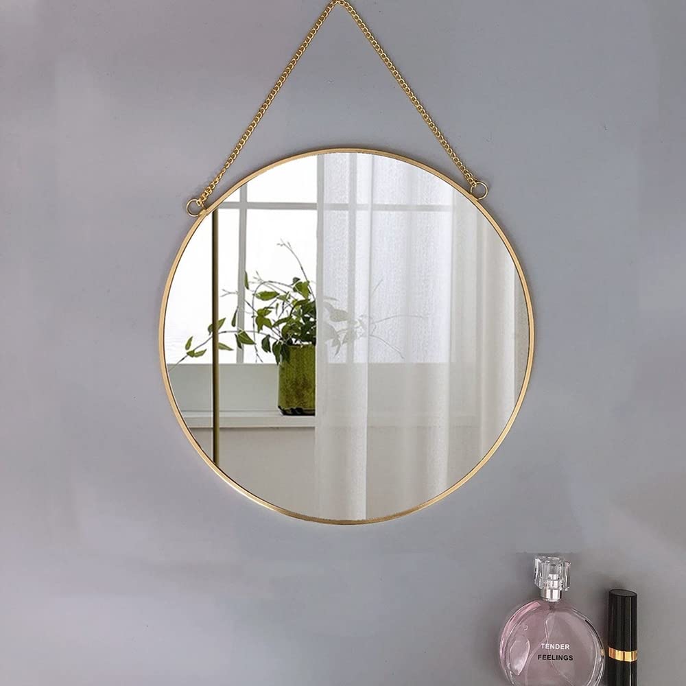 Hexagon Gold Bathroom Mirror - Handmade Vintage Wall Mirror with Thin Metal Frame & Hanging Chain - 26x30cm - Perfect for Bathroom Decor, Bedroom Accent, or Living Room Wall Art
