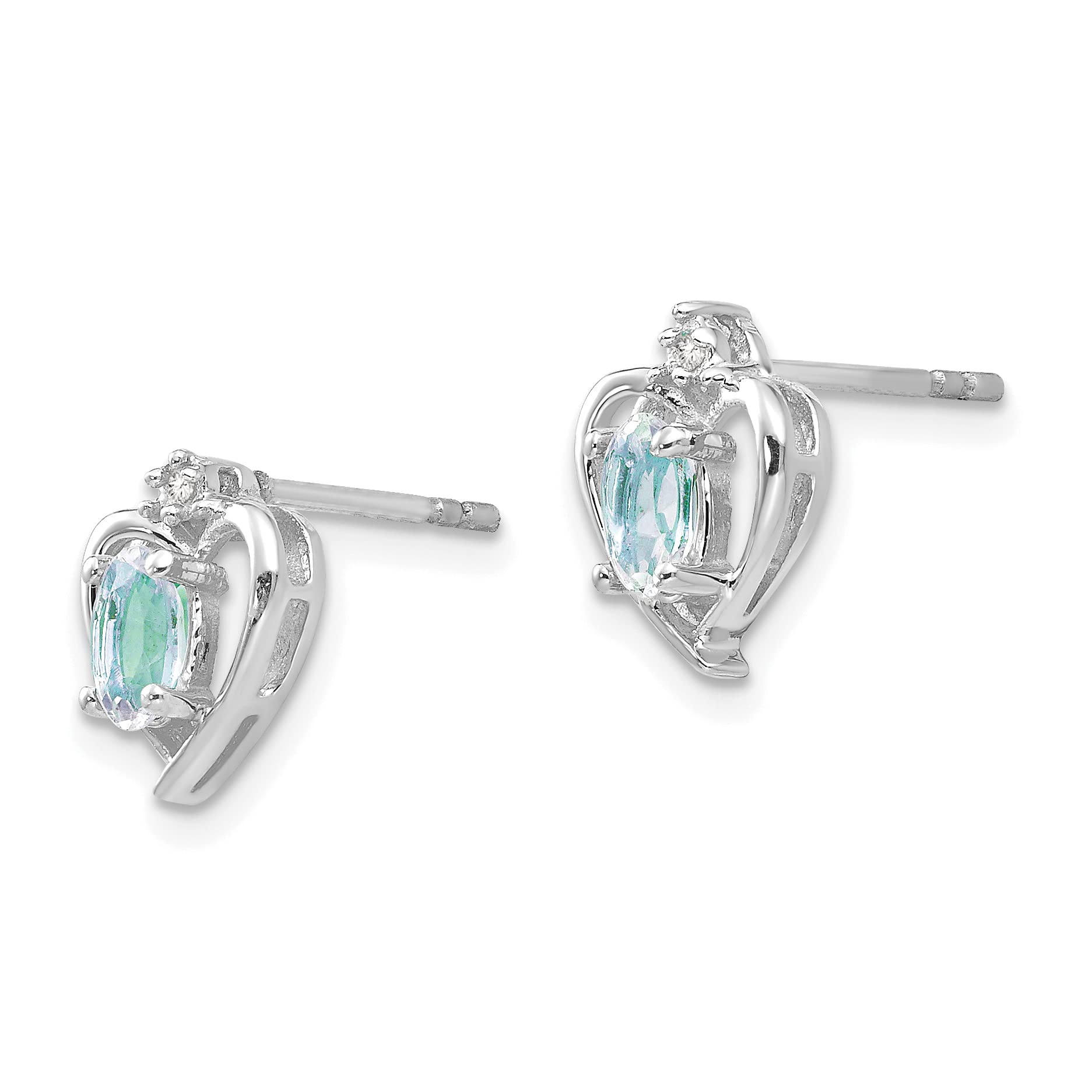 14K Solid White Gold Blue Aquamarine Diamond Heart Stud Earrings - March Birthstone Jewelry for Women, Gift for Her, Anniversary, Valentine's Day, Mother's Day, Birthday Present