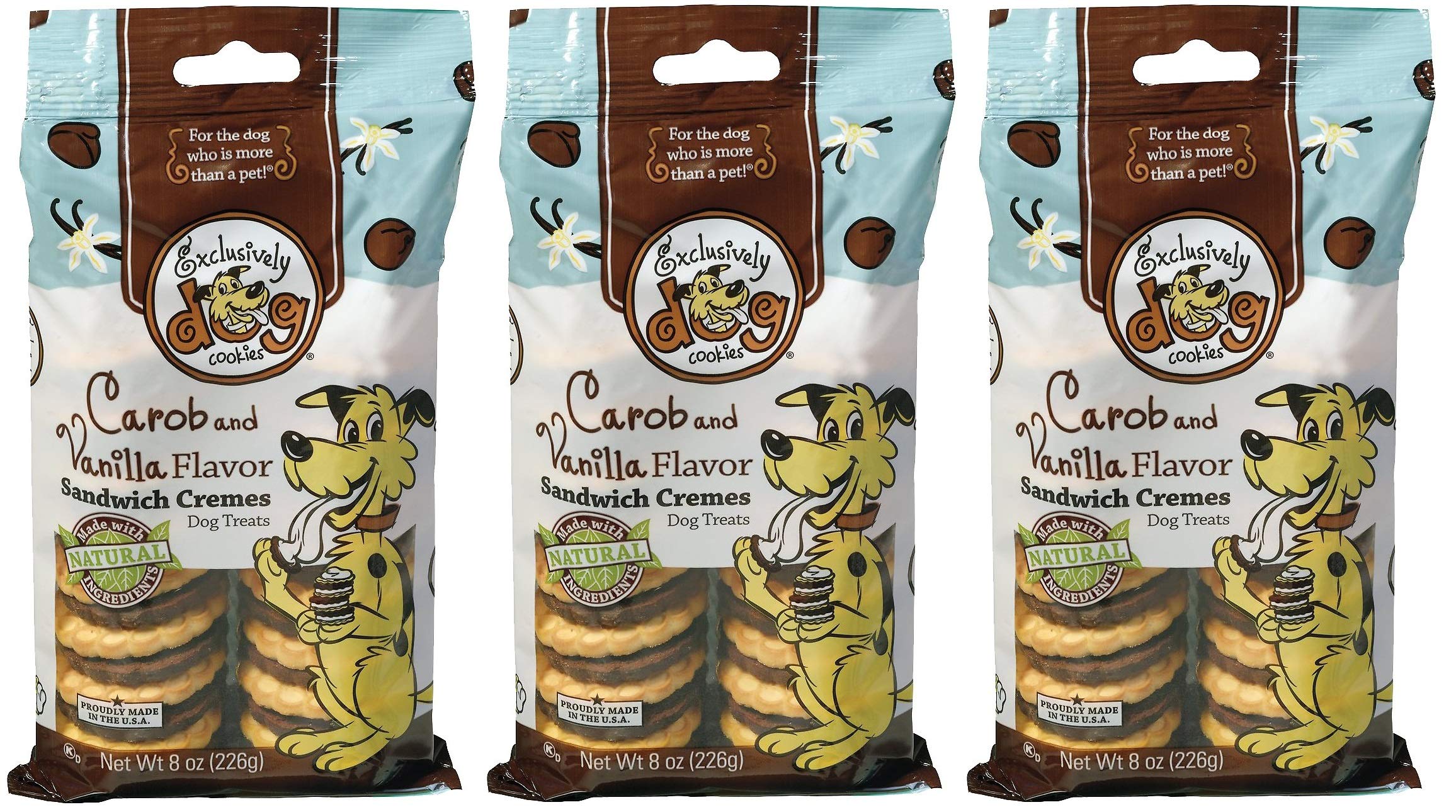 Premium 3-Pack Carob & Vanilla Sandwich Cremes Dog Treats – 8oz Each – All-Natural, USA Made – Perfect for Training, Rewards & Special Occasions
