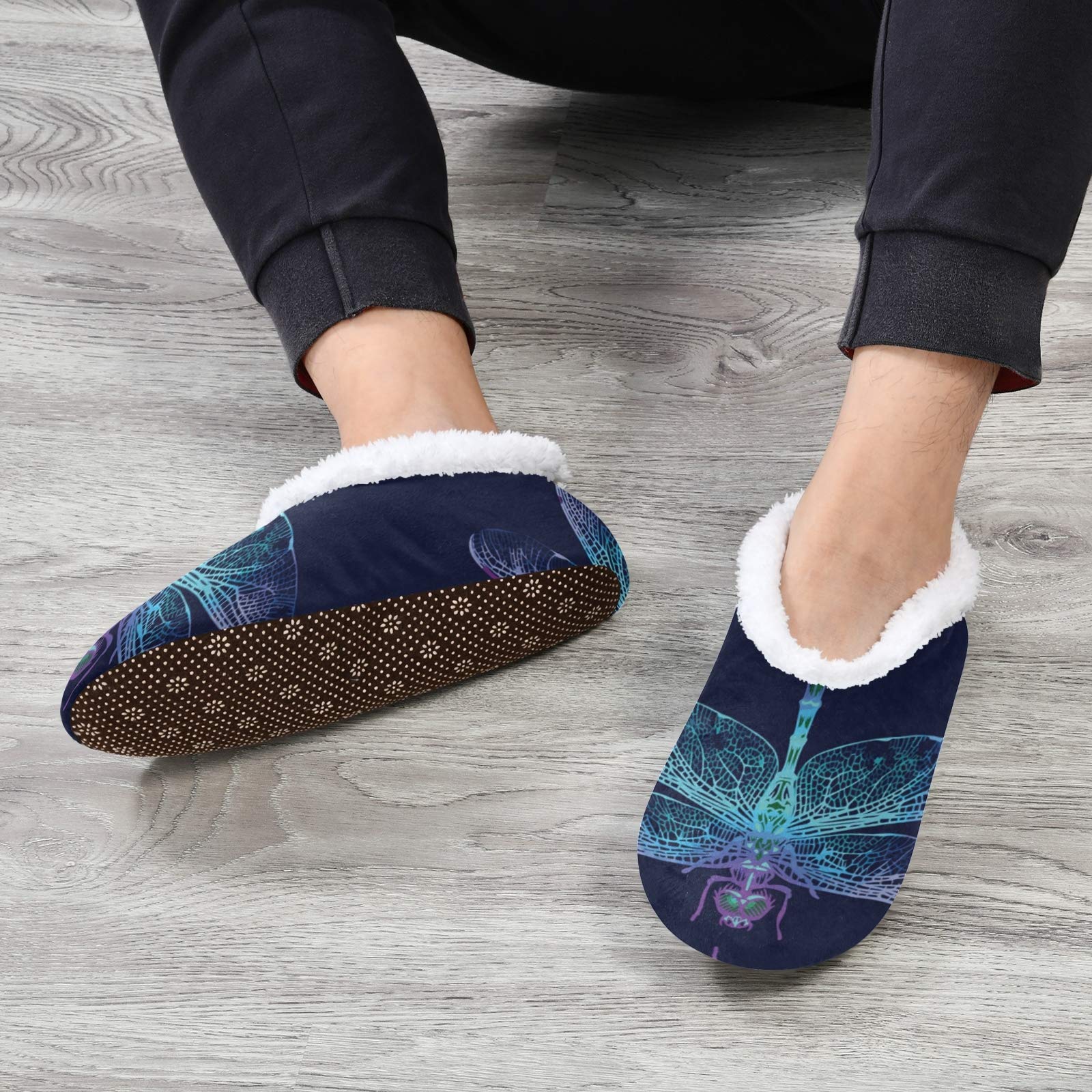 Dark Blue Dragonfly House Slippers for Women & Men - Ultra Soft Warm Indoor Bedroom Shoes for Home Comfort | Cozy Winter Lounging & Relaxation
