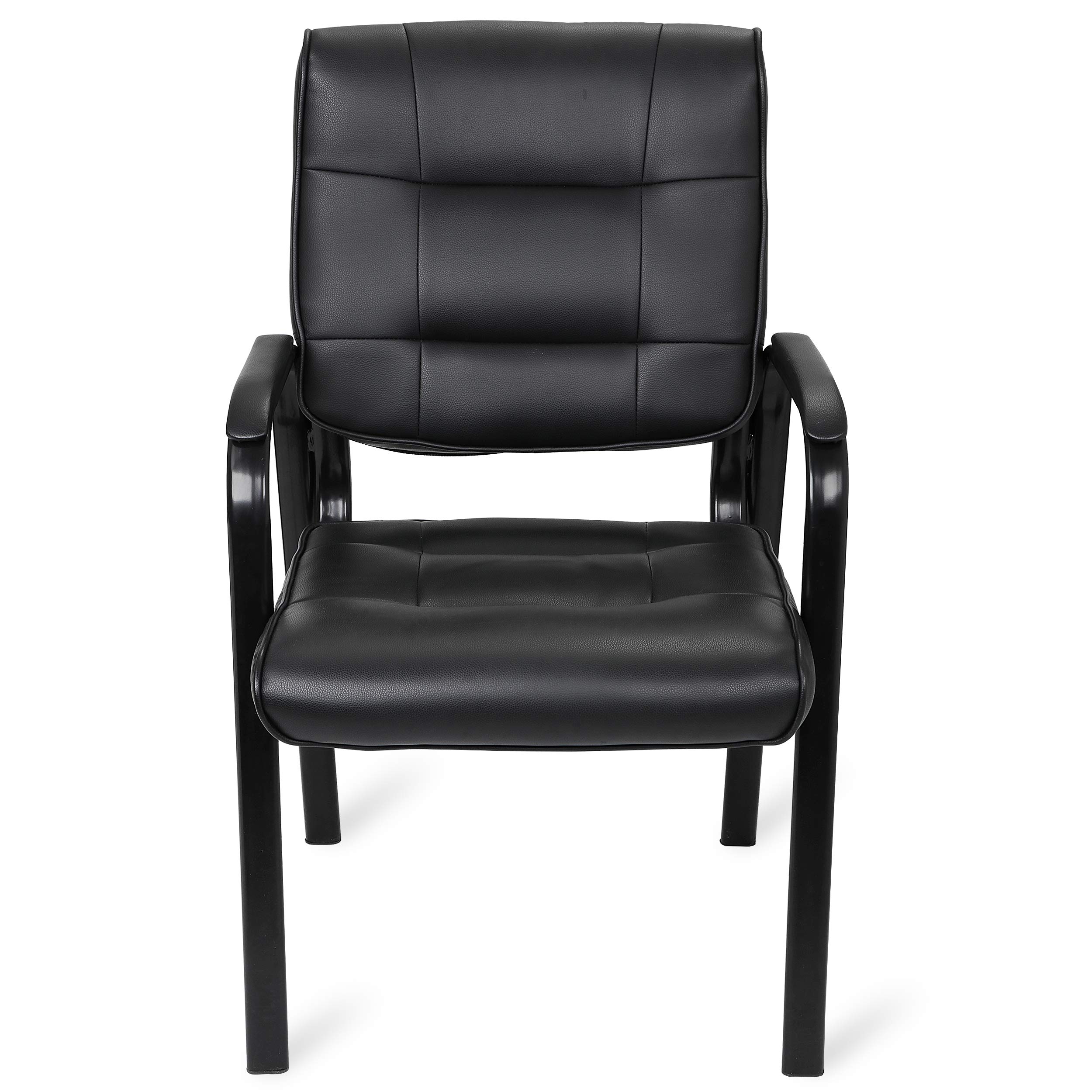 LEMY Waiting Room Chairs - Black Leather Guest Chair with Padded Arms, Comfortable Reception Desk Chair for Home Office, Meeting Room & Conference Room - Perfect for Lobby, Clinic & Corporate Settings