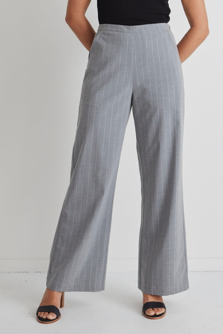 Best Grey Pinstripe Wide Leg Pants for Women - Comfortable High Waisted Office Trousers for Work, Business Casual & Everyday Wear