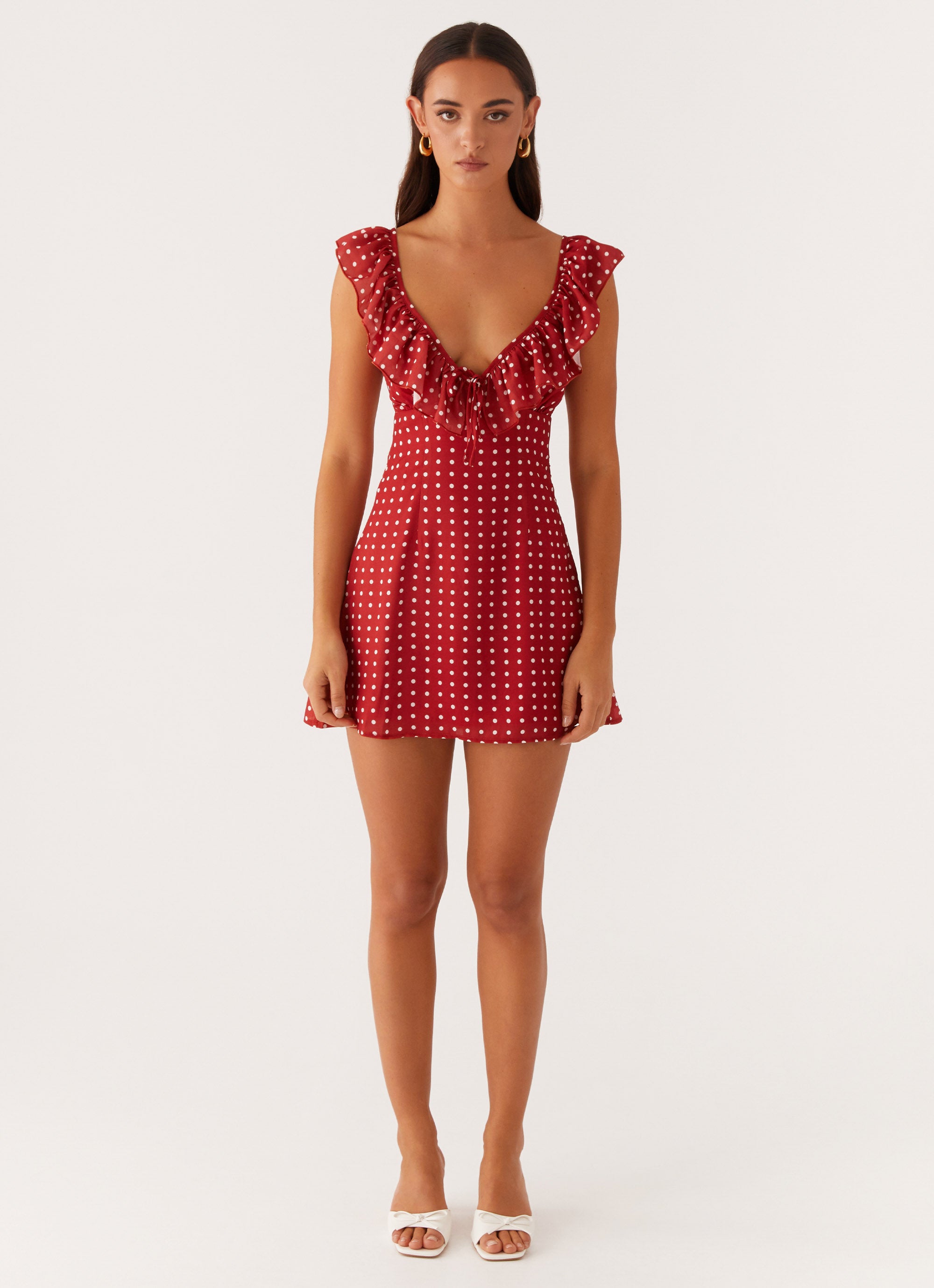 Adrina Ruffle Mini Dress - Red Polka Dot Summer Party Dress for Women | Flirty Cocktail Dress for Date Night & Beach Vacation