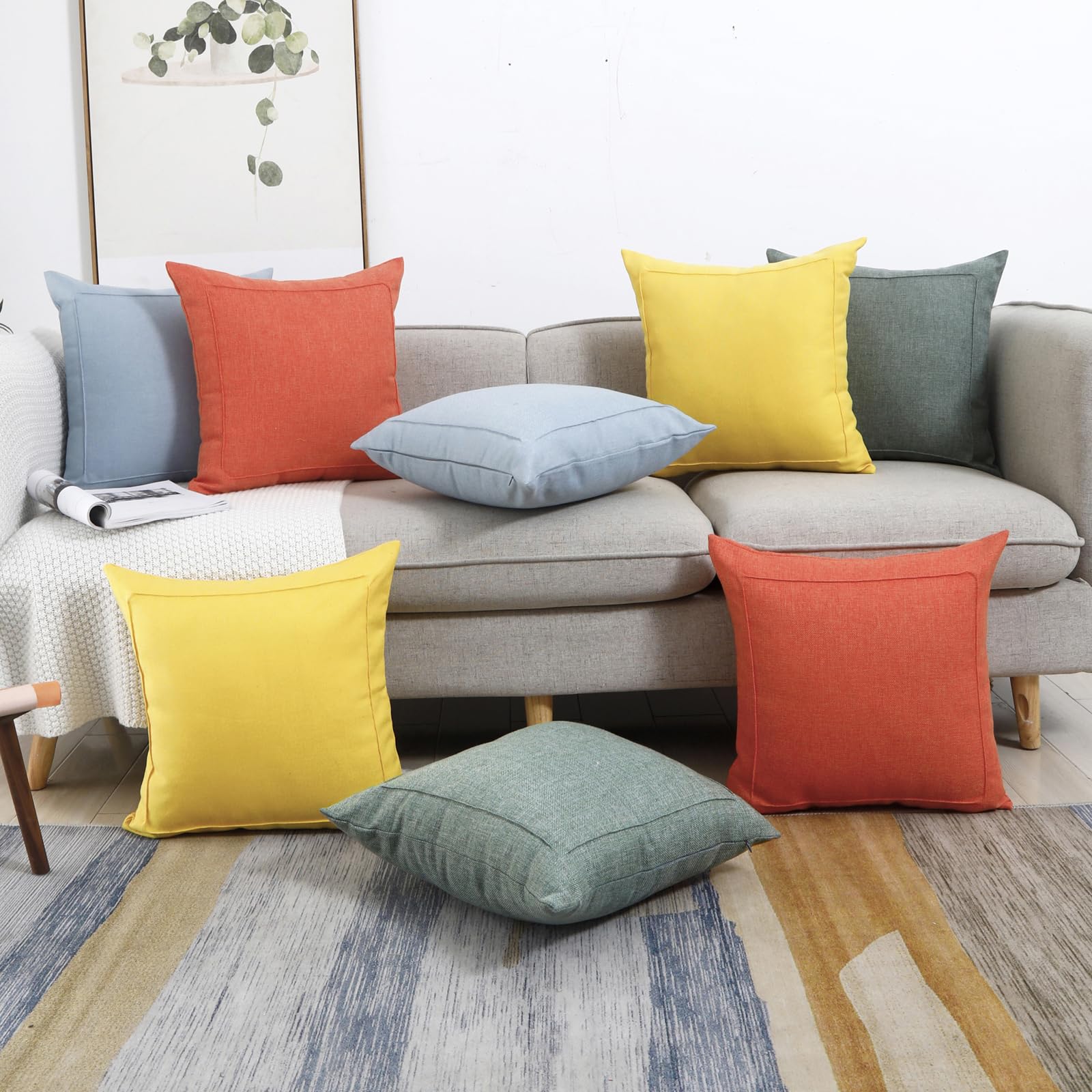 Jepeak 2-Pack Burlap Linen Throw Pillow Covers 20x20 Inches - Farmhouse Modern Decorative Square Cushion Cases for Sofa, Couch & Bed - Blaze Orange Thickened Pillow Protectors - Perfect for Living Room, Bedroom & Home Decor