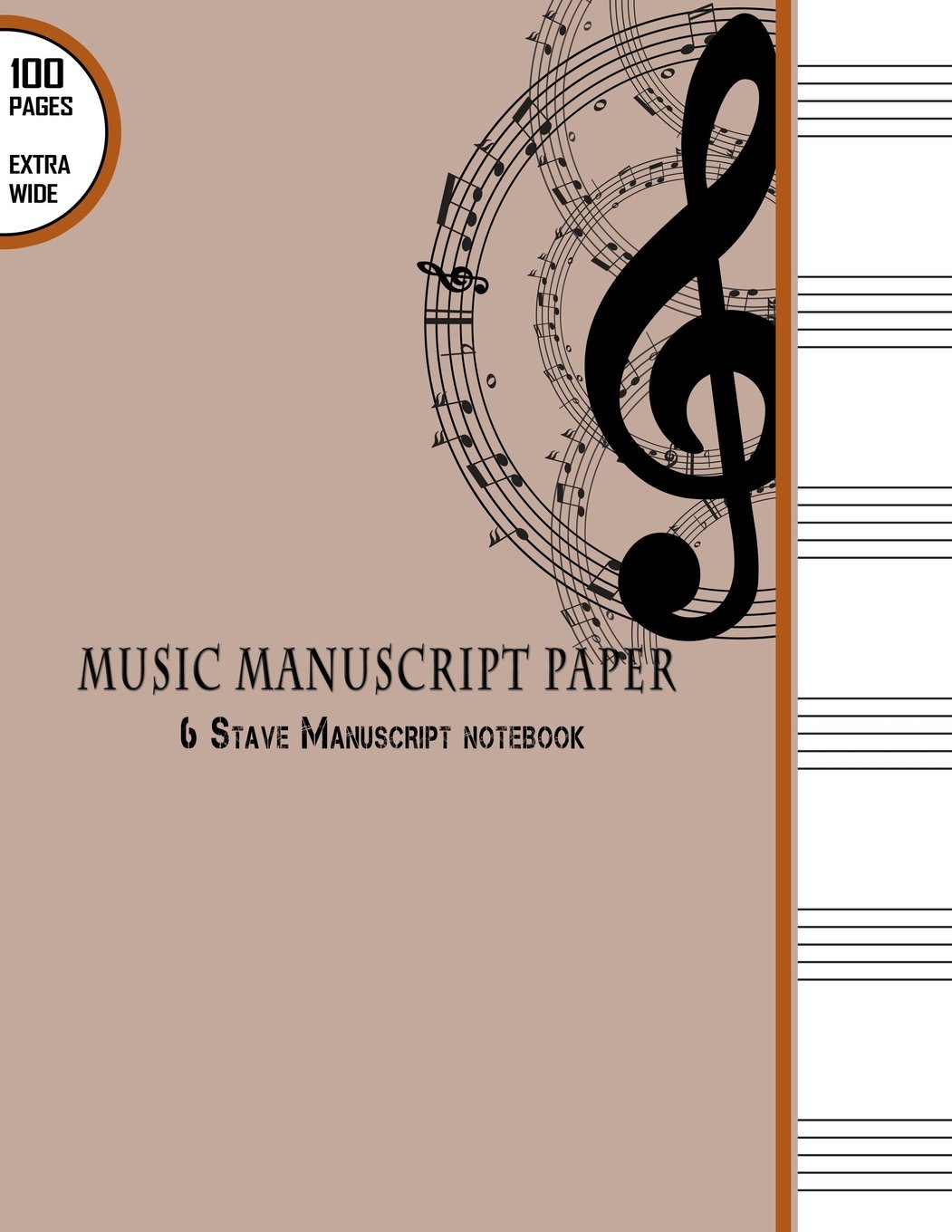 6 Stave Music Manuscript Notebook - 100 Pages Extra Wide Staff Paper, 8.5