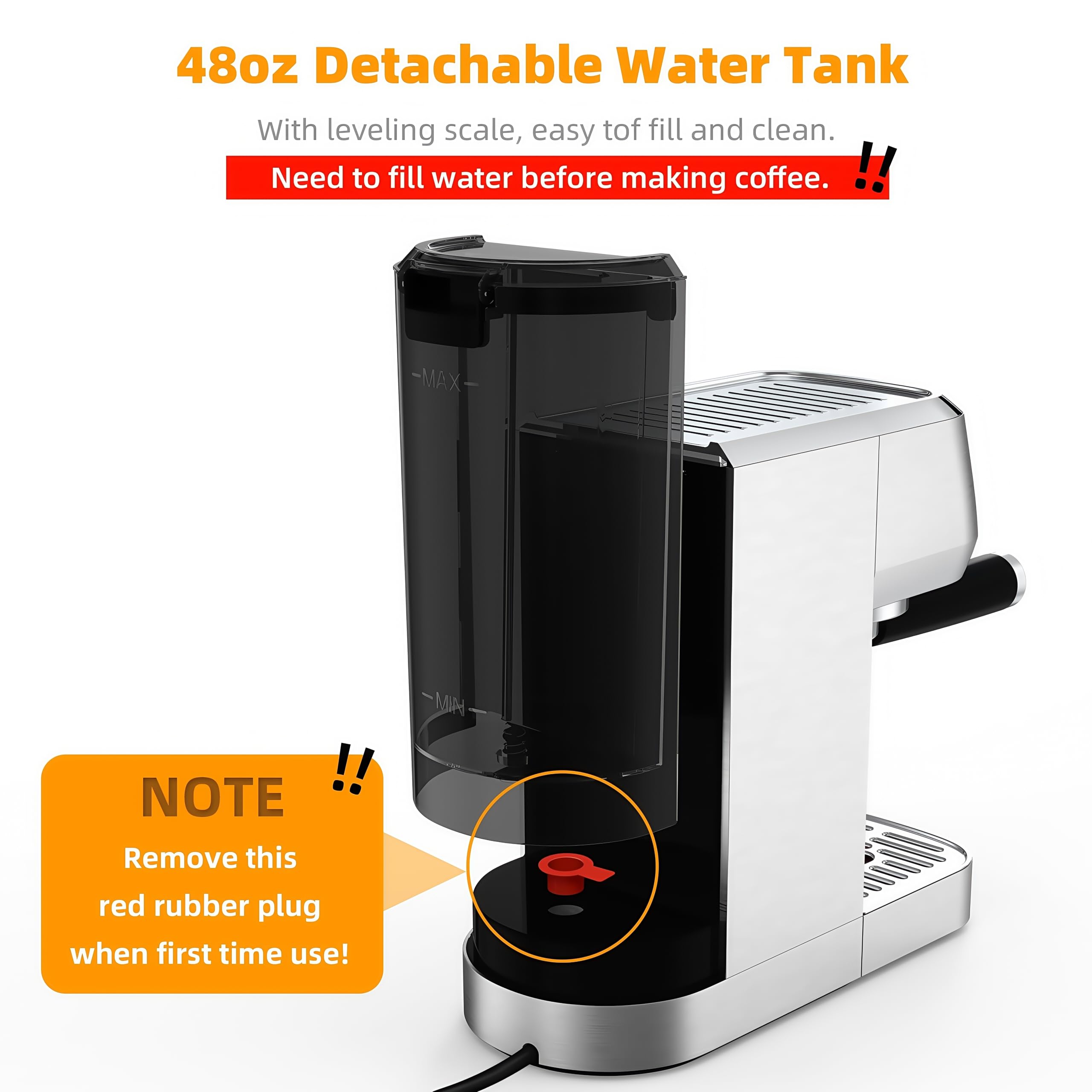 20 Bar Espresso Coffee Maker with Milk Frother - Stainless Steel Home Espresso Machine for Cappuccino & Latte - 49oz Removable Water Tank - Perfect for Coffee Lovers & Home Baristas