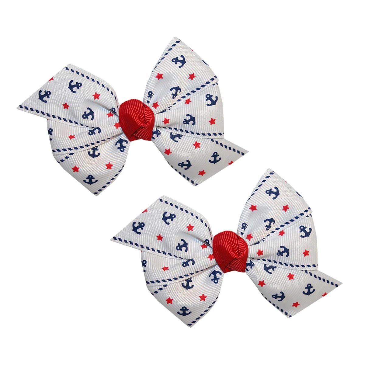 Navy Blue 7/8 Inch Nautical Anchor & Red Star Printed White Grosgrain Ribbon - 3 Yards for DIY Hair Bows, Crafting, and Gift Wrapping - Perfect for Sailor-Themed Parties, Baby Showers & Scrapbooking