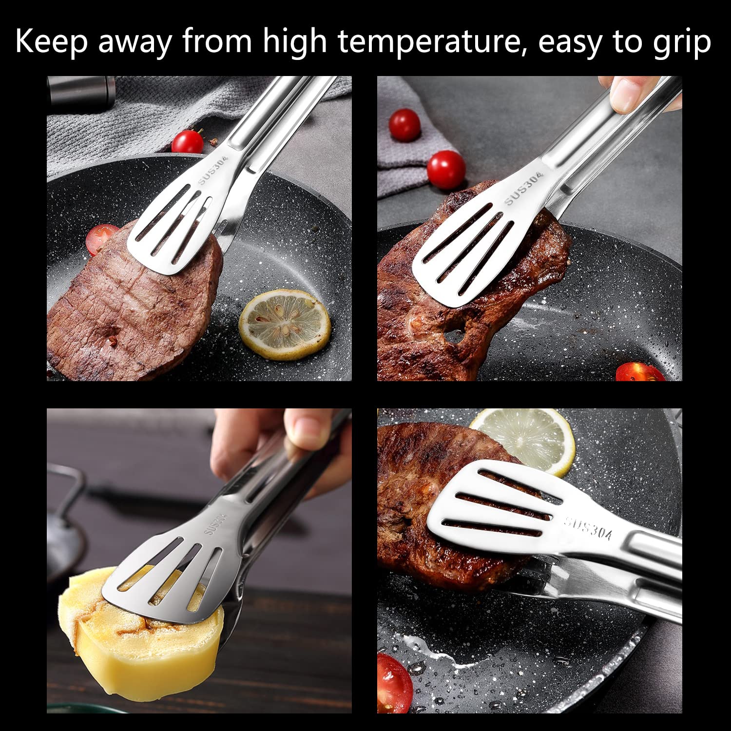 **2-Pack Stainless Steel 304 Kitchen Tongs - Heavy Duty BBQ, Buffet & Cooking Tongs for Grilling, Air Fryer, Toaster & Serving - Silver**    *(Perfect for BBQ Parties, Buffet Serving, Air Frying, Toasting & Everyday Kitchen Use)*
