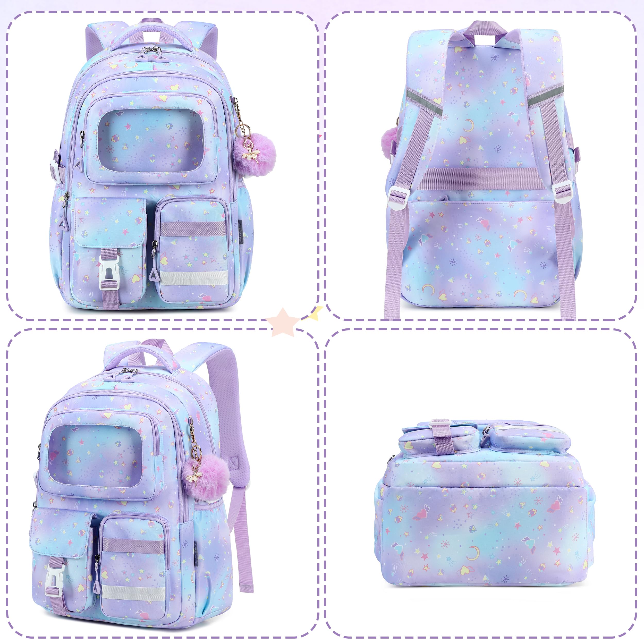 AO ALI VICTORY Girls Backpack - 15.6 Inch Cute School Backpack for Kids, Teens & Elementary Students - Lightweight Laptop Bookbag for Kindergarten, Travel & Daypack (Purple) - Perfect for School, College, Travel & Daily Use