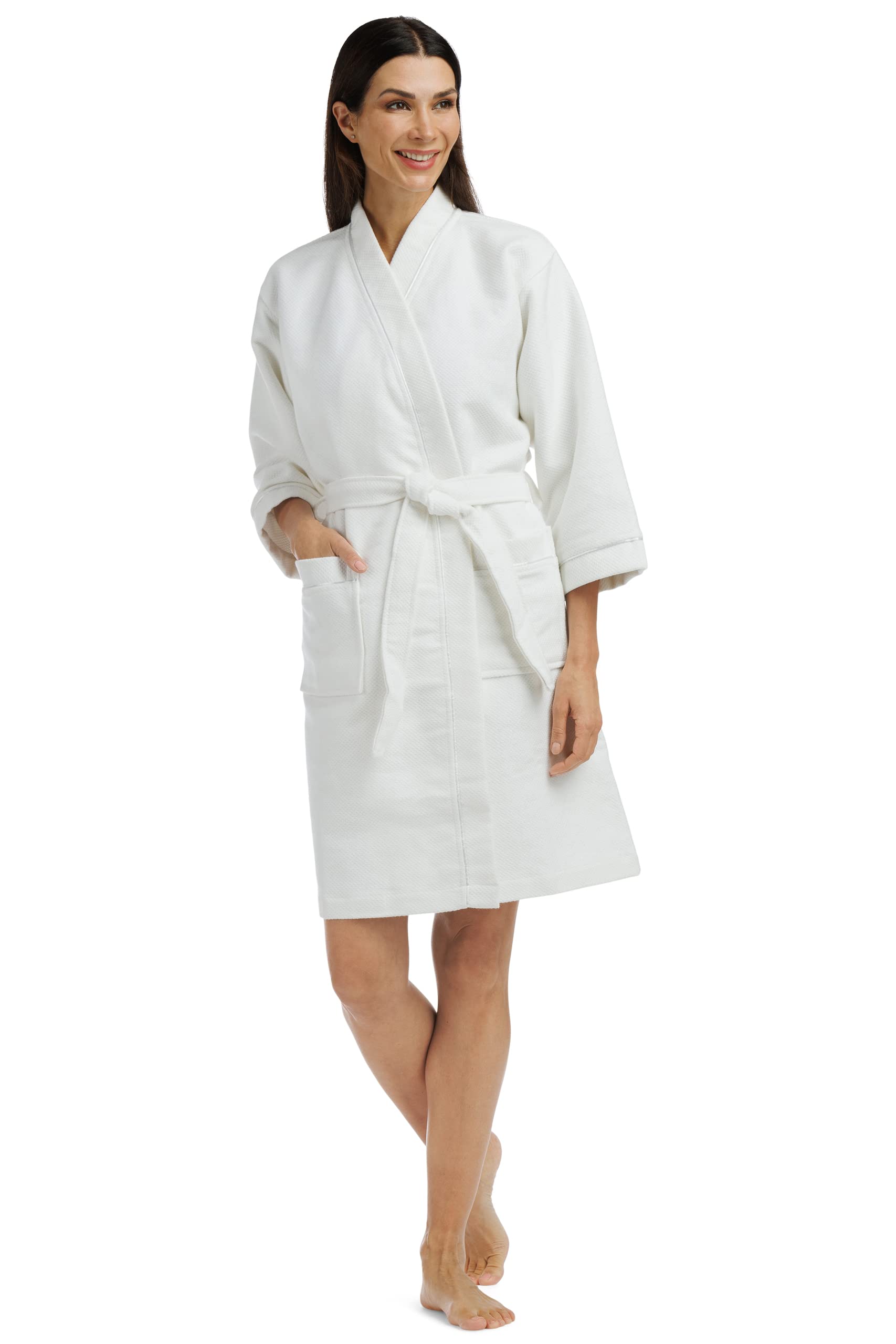 Fishers Finery Women's Waffle Kimono Resort Spa Robe - Soft Lightweight Short Robe for Women, Above Knee Length - Perfect for Spa, Beach Cover Up, Lounging at Home