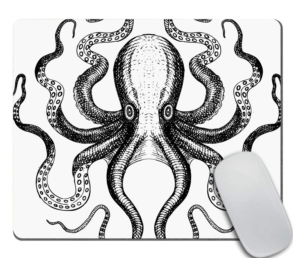 Custom Gaming Mouse Pad with Hand-Drawn Octopus Design - Non-Slip Rubber Base for PC & Laptop - Perfect for Gamers, Office & Home Workspace