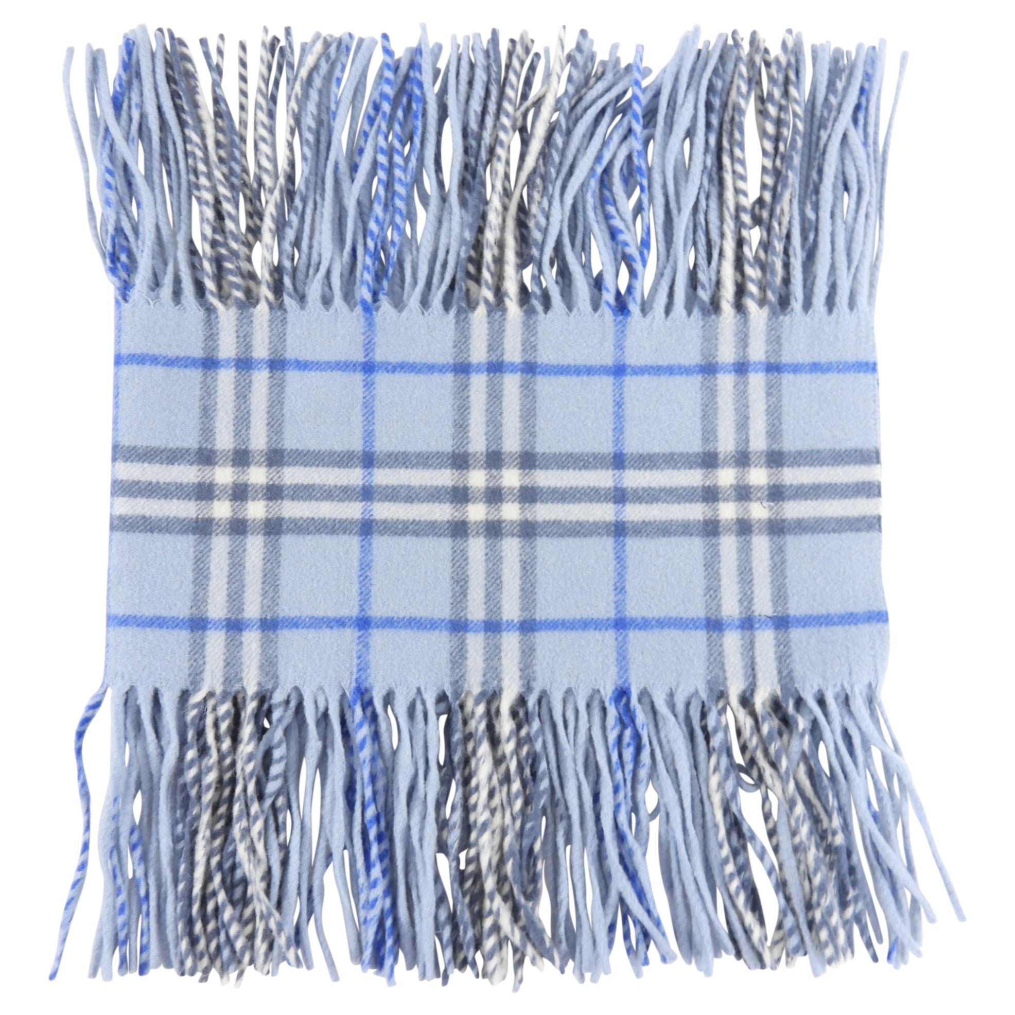 Burberry Blue Nova Check Cashmere Fringe Scarf - Luxury Winter Accessory for Women & Men - Perfect for Cold Weather, Travel & Fashion Outfits