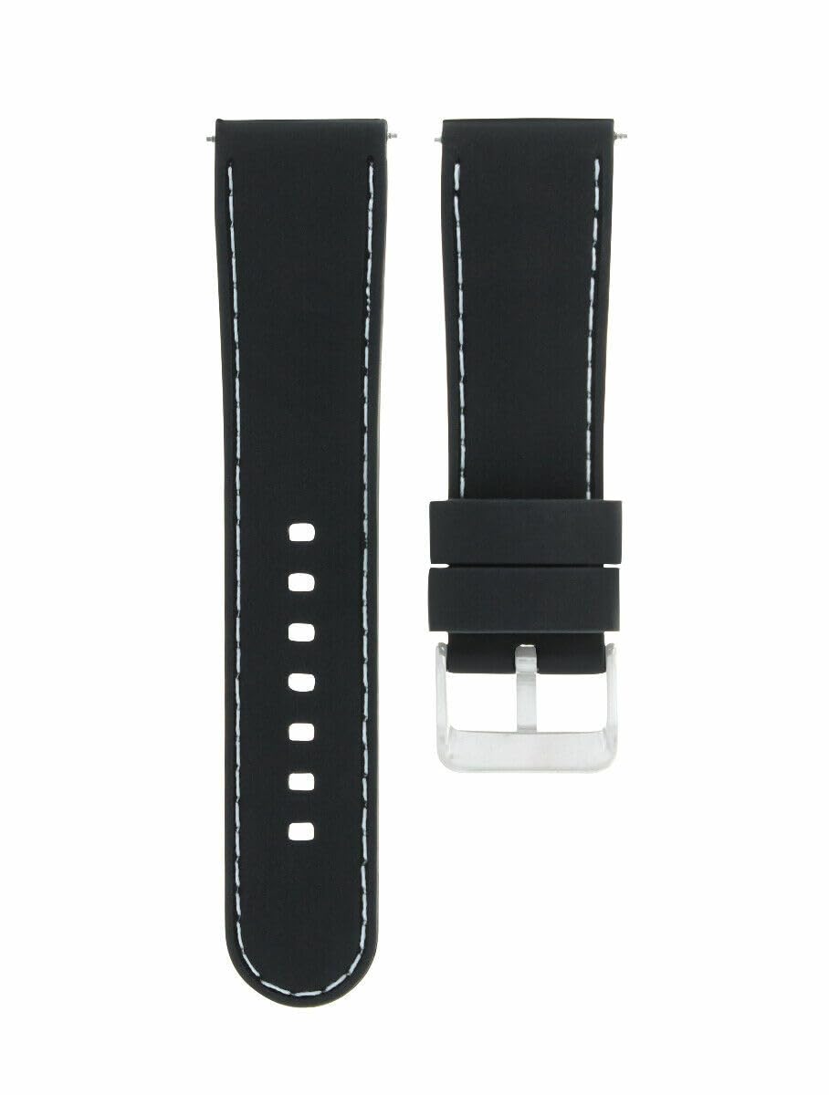24mm Rubber Strap for Ferrari Watch - Black & White Stitching | Durable Watch Band Replacement