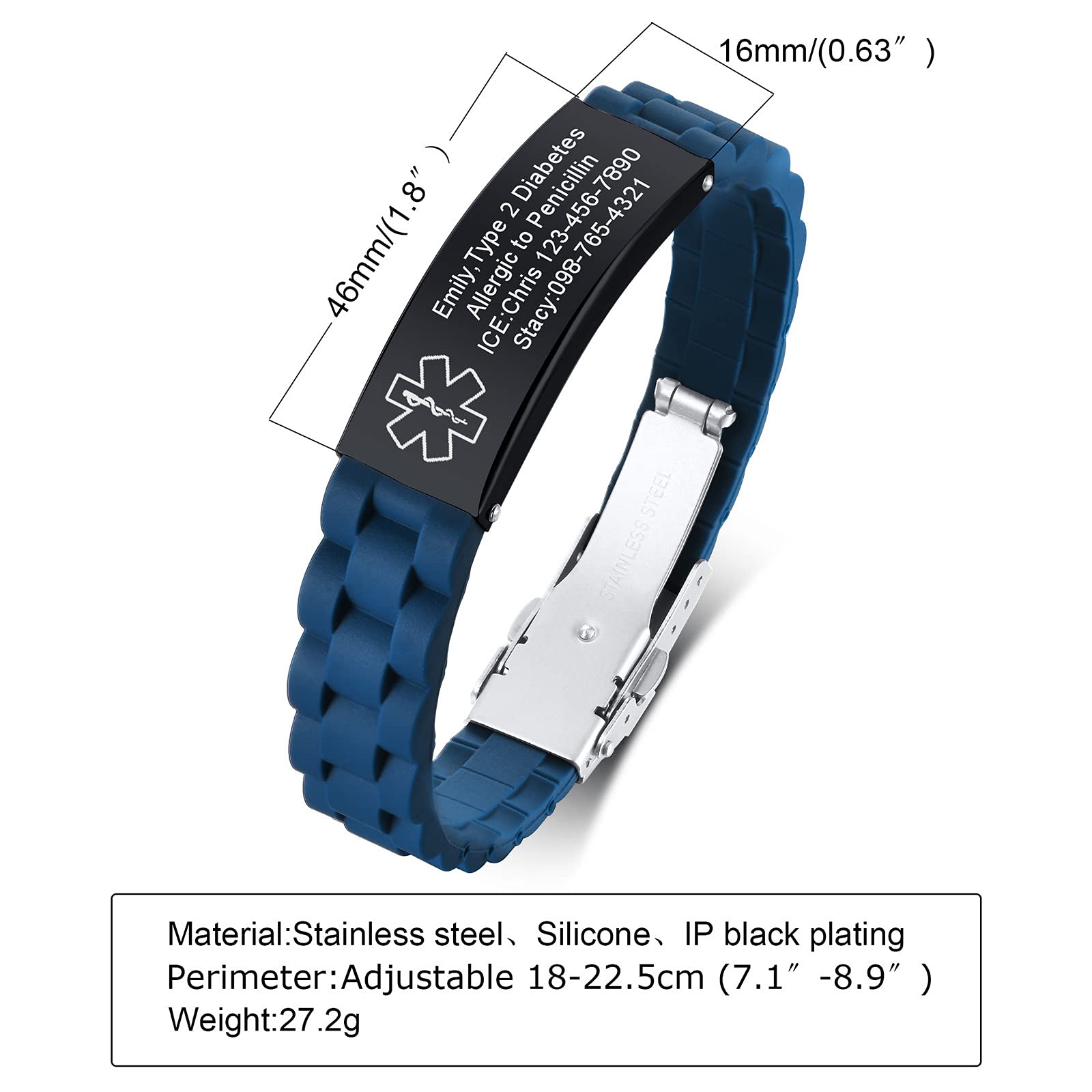 VNOX Adjustable Stainless Steel Medical Alert Bracelet for Men, Women & Kids - Free Engraving Emergency ID Wristband | Perfect for Diabetes, Allergies & Heart Conditions