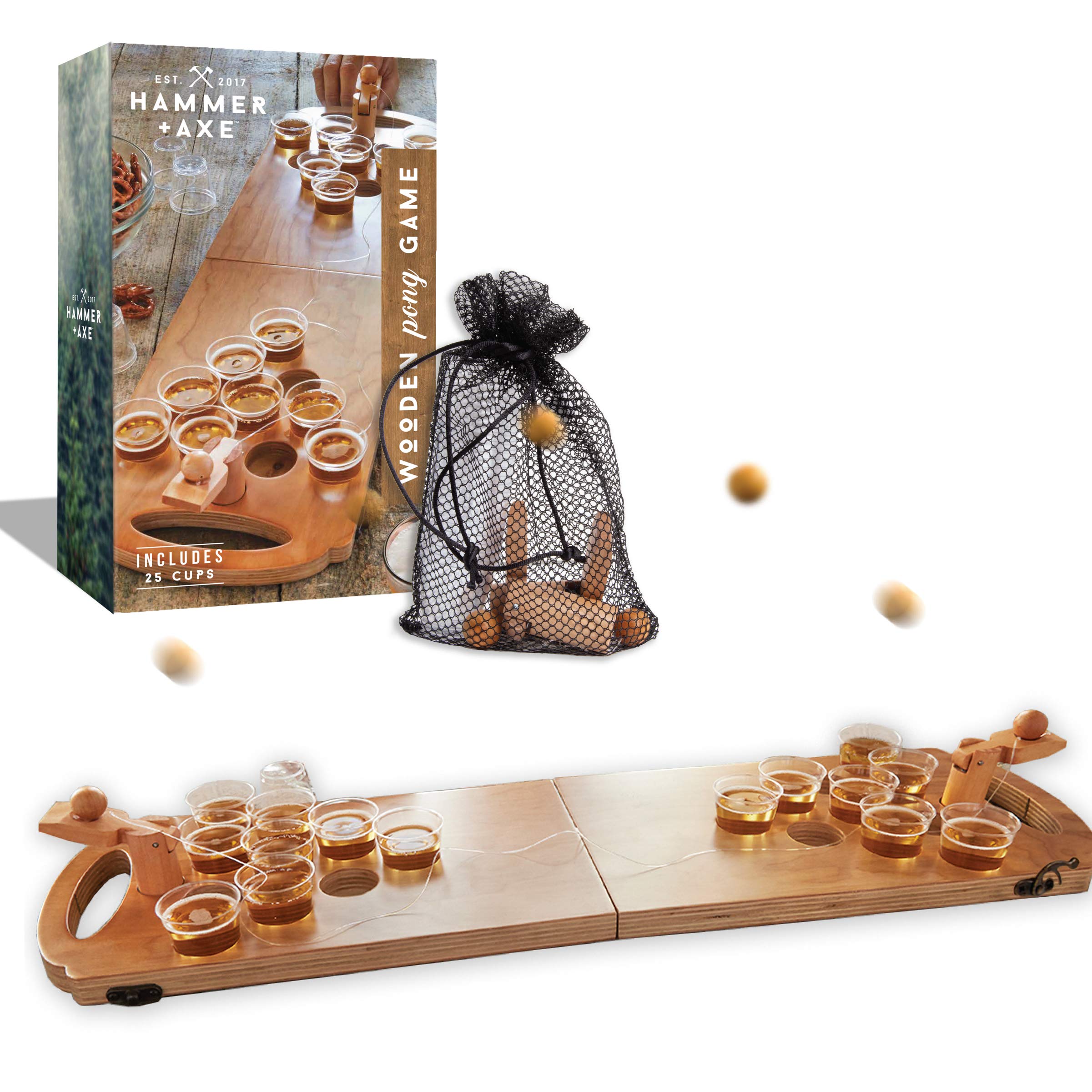Premium Hammer & Axe Wooden Drinking Games Set - Fun Beer Pong, Basketball, Bottle Cap Challenge - Perfect for Parties, Tailgates & College Events
