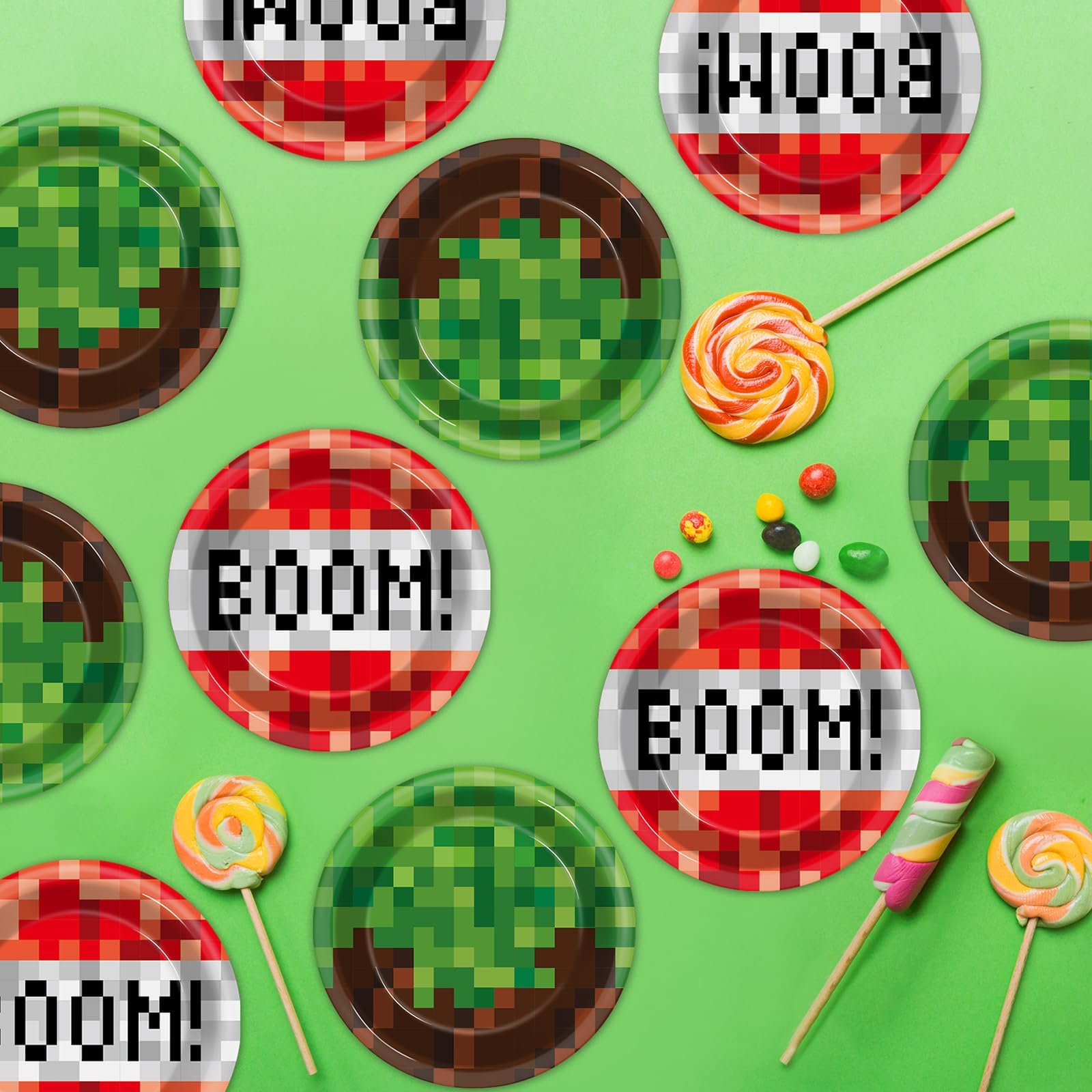 50 PCS 7-Inch Pixel Birthday Party Plates - Disposable Video Game Themed Paper Plates for Boys & Girls - Perfect for Mining Pixel Party Decorations, Dessert Serving & Gaming Birthday Celebrations