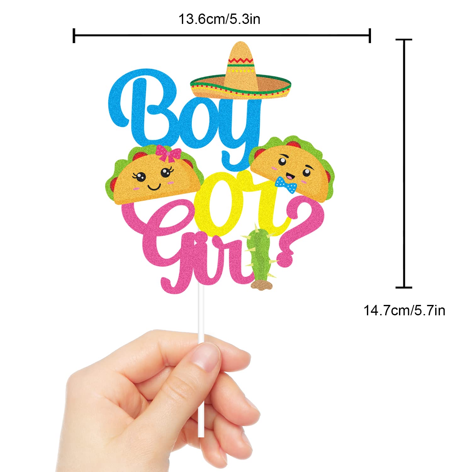 Fiesta Taco Gender Reveal Cake Topper - Glitter Cute Baby Boy or Girl Birthday Party Decoration - Pink & Blue Baby Shower Supplies for Gender Reveal Parties, Birthdays & Celebrations