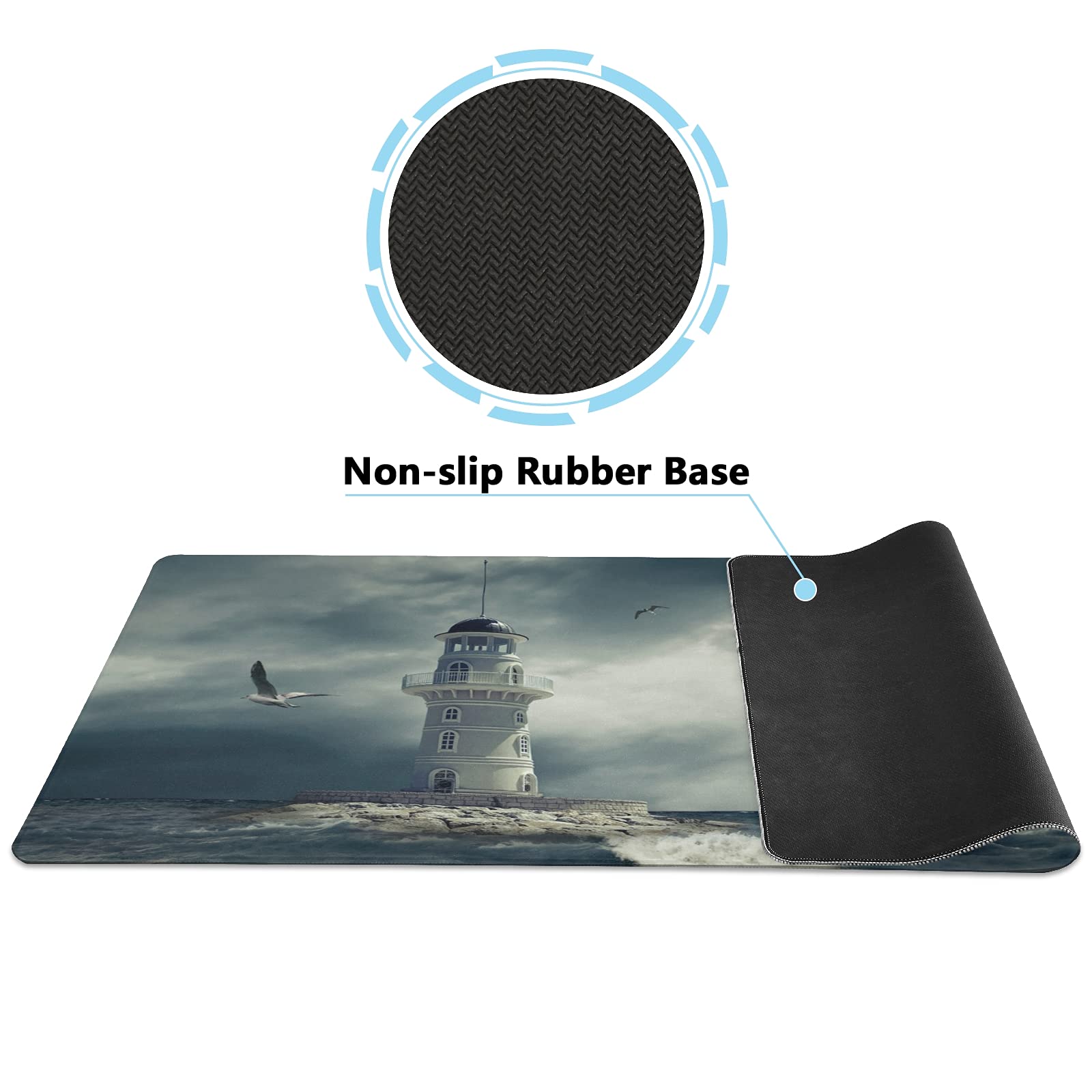 Susiyo Large Gaming Mouse Pad - 31.5 x 15.7 Inch Non-Slip Rubber Desk Mat with Lighthouse Ocean Design for PC, Laptop, Keyboard & Mouse - Perfect for Home Office, Gaming Setup & Workstation (3mm Thick)