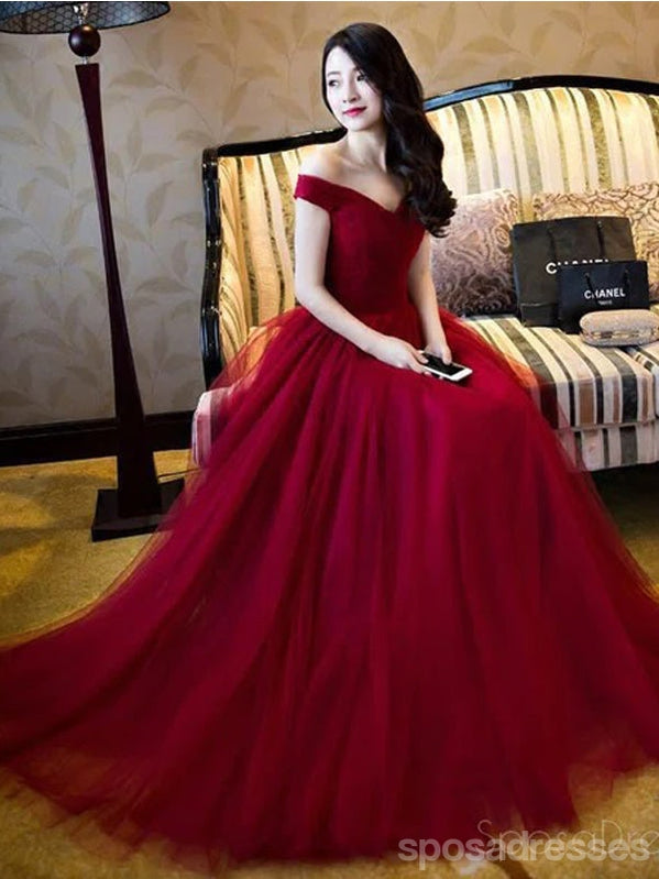 Elegant Off Shoulder Red A-Line Evening Prom Dress with Long Tulle Skirt - Custom Formal Gown for Prom, Homecoming & Special Occasions | Style 17069