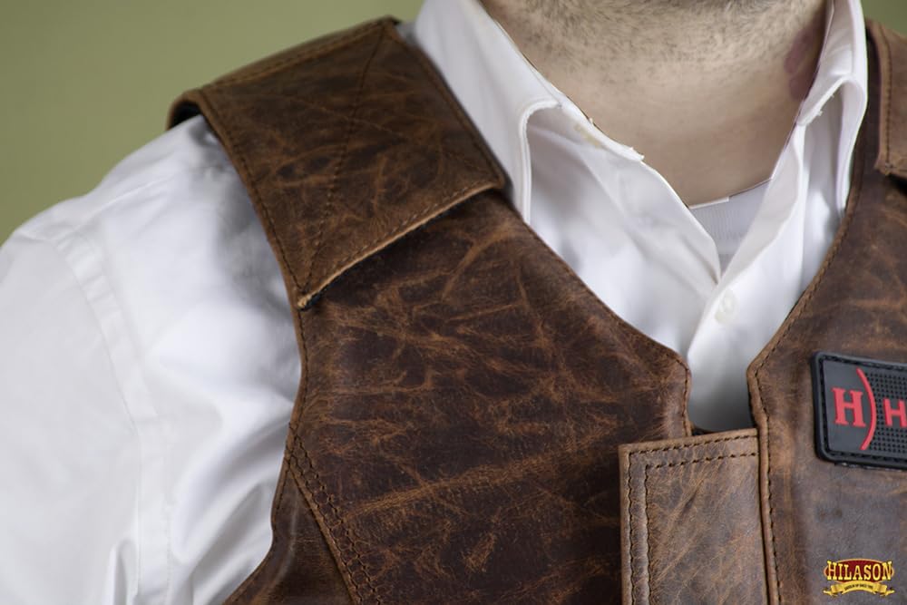 HILASON Safety Bull Riding Vest - Protective Leather Brown | Unisex Rodeo Vest for Men & Women | Durable Rodeo Gear for Bull Riding, Roping & Western Events