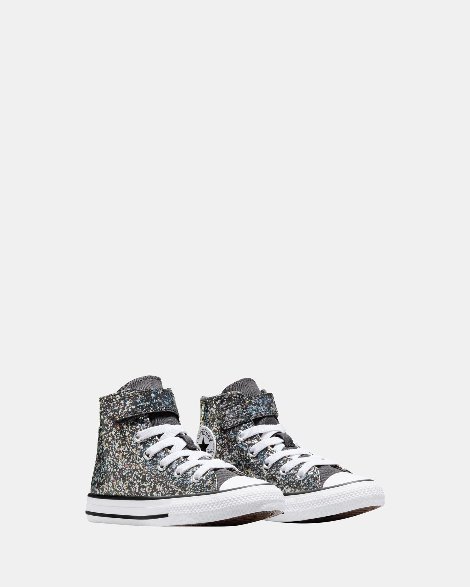 Chuck Taylor All Star 1v Hi Shimmer Youth Sneakers - Dark Matter/White Color - Trendy High Top Canvas Shoes for Teens - Perfect for School, Streetwear & Casual Outfits