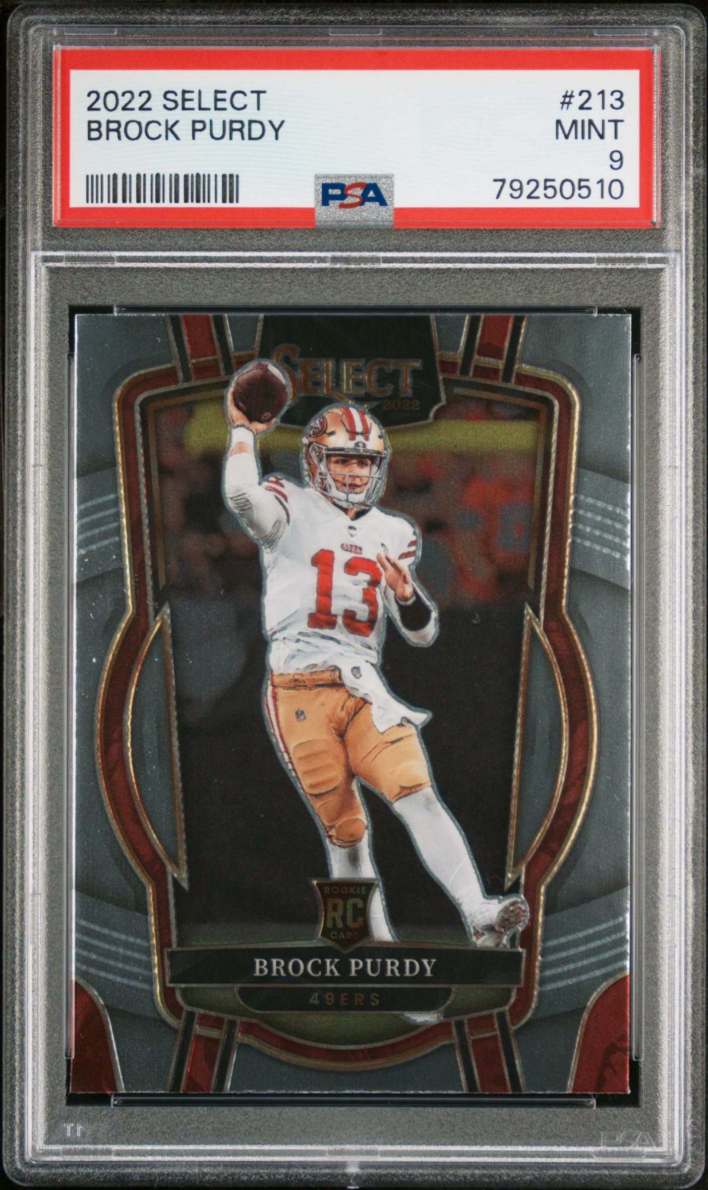 2022 Panini Select Football Rookie Card #213 Brock Purdy PSA 9 Graded - Perfect for NFL Collectors & 49ers Fans, Great for Sports Memorabilia Displays & Investment Collections