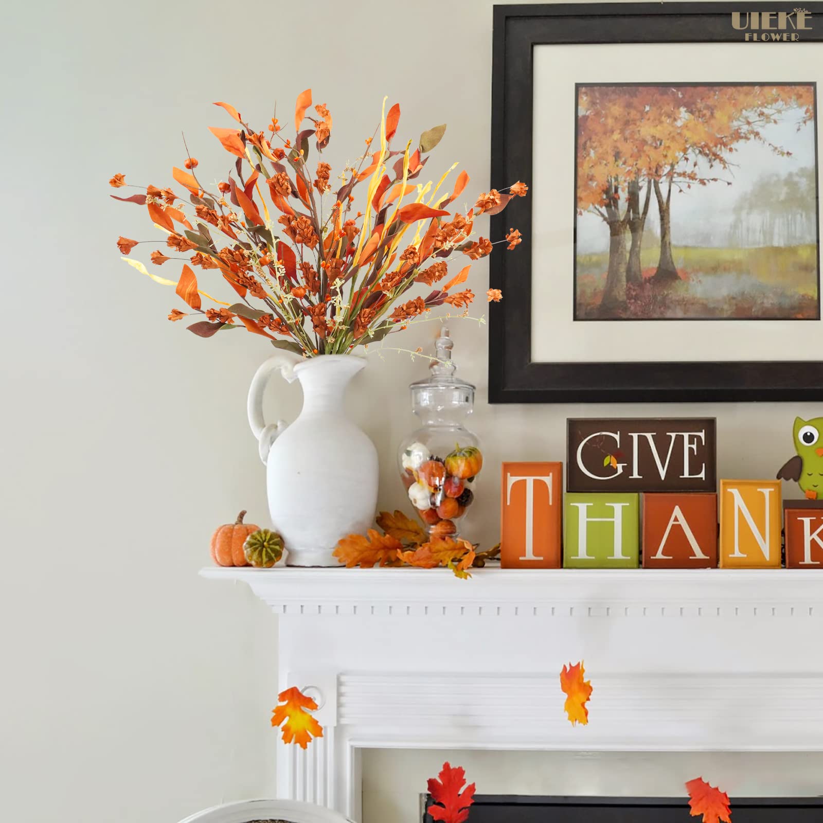 Uieke 2PCS Artificial Fall Flowers Arrangement with Mini Pumpkins - Fake Autumn Leaves Stems for Home Decor, Wedding Bouquets, Thanksgiving Centerpieces - Perfect for Harvest Festival, Fall Weddings & Seasonal Table Decorations