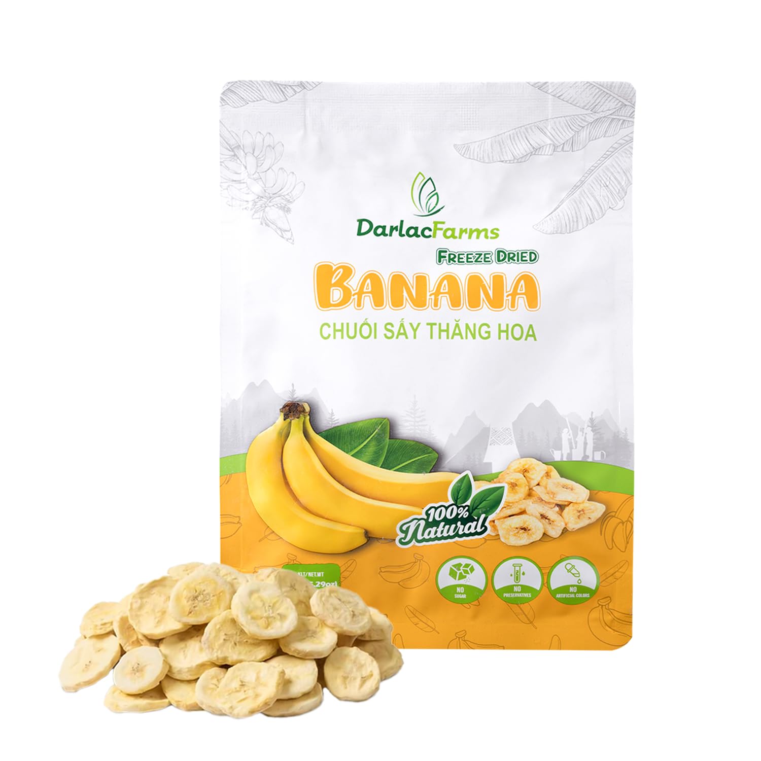 DARLAC FARMS Organic Freeze Dried Banana Chips - 5.29 Oz, No Sugar Added, Crunchy Healthy Snack for Kids & Adults | Perfect for Lunchboxes, Hiking, and On-the-Go Snacking