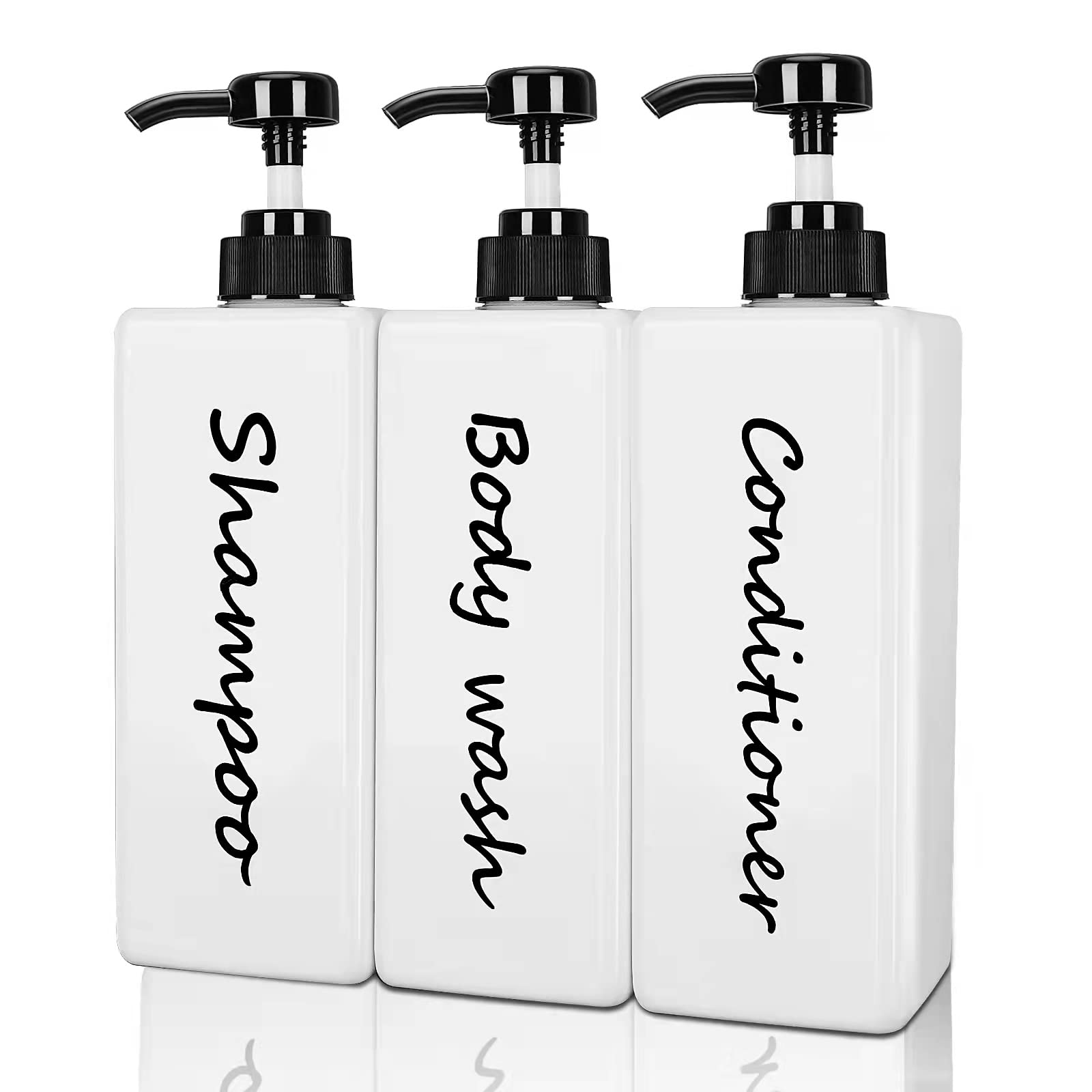 Refillable Shampoo and Conditioner Dispenser Set (3 Pack, 21oz) - Modern Empty Pump Bottles for Shower, Soap & Body Wash - Bathroom Organizer for Spa-Like Experience at Home