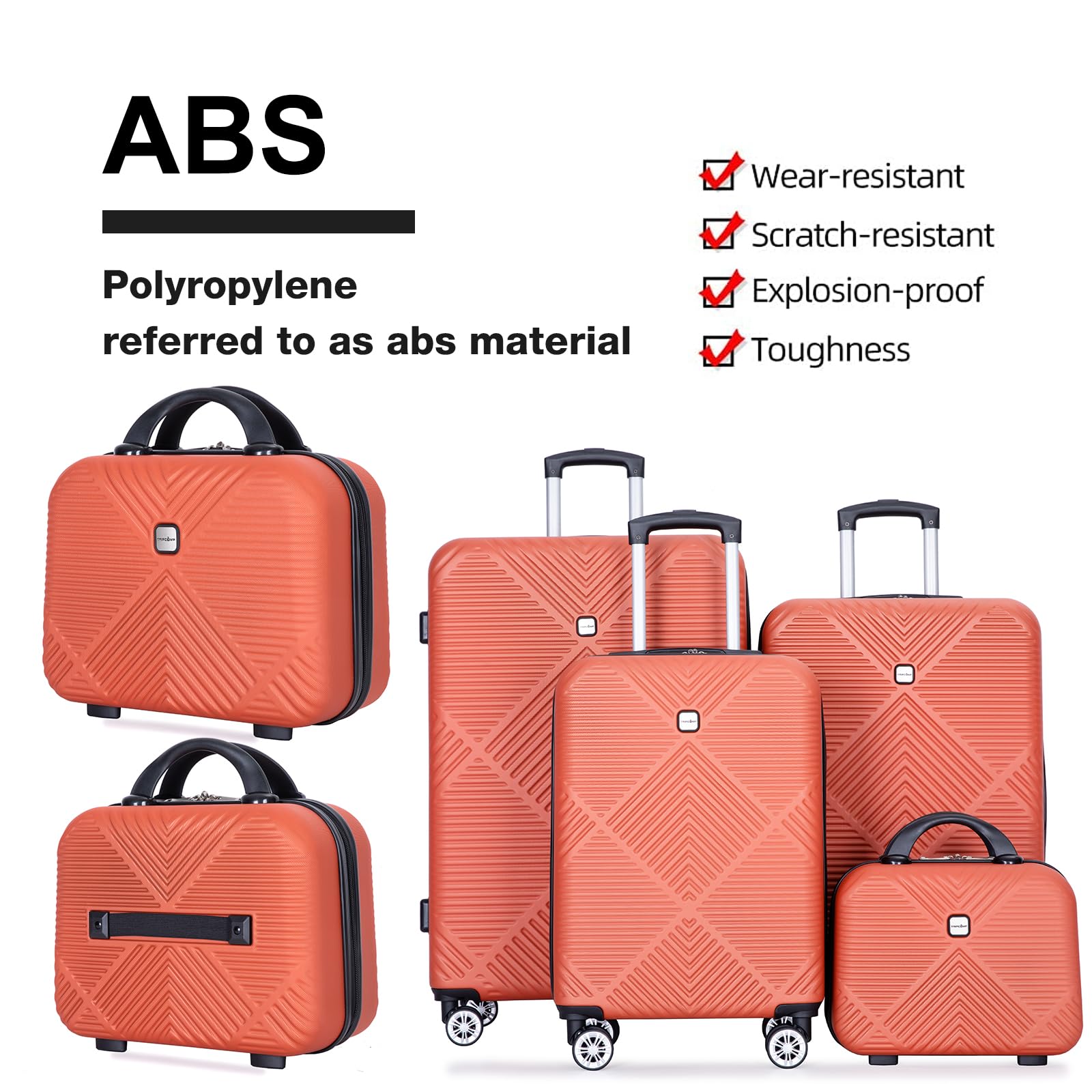 4-Piece Hardshell ABS Luggage Set with Double Spinner Wheels - Lightweight & Durable Suitcase for Carry-On & Checked Travel (Orange) - Perfect for Family Vacations, Business Trips & International Travel