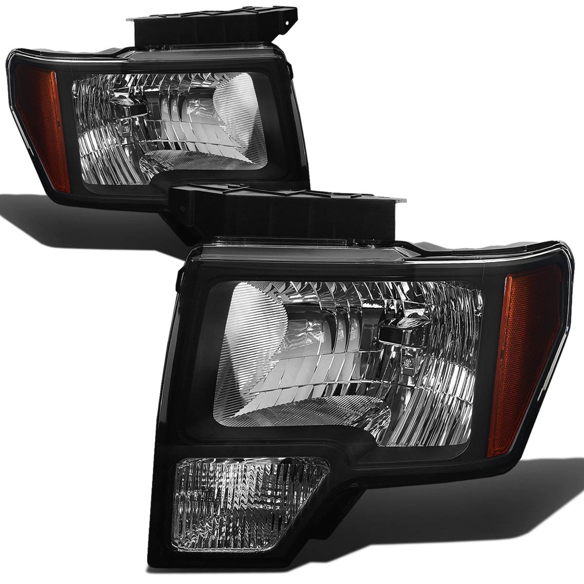 Auto Dynasty Headlight Assembly Replacement for 2009-2014 Ford F-150 12th Gen - Driver & Passenger Side Headlamps with Signal Lights (Black Housing, Amber Corner) - Perfect for Night Driving & Off-Road Adventures