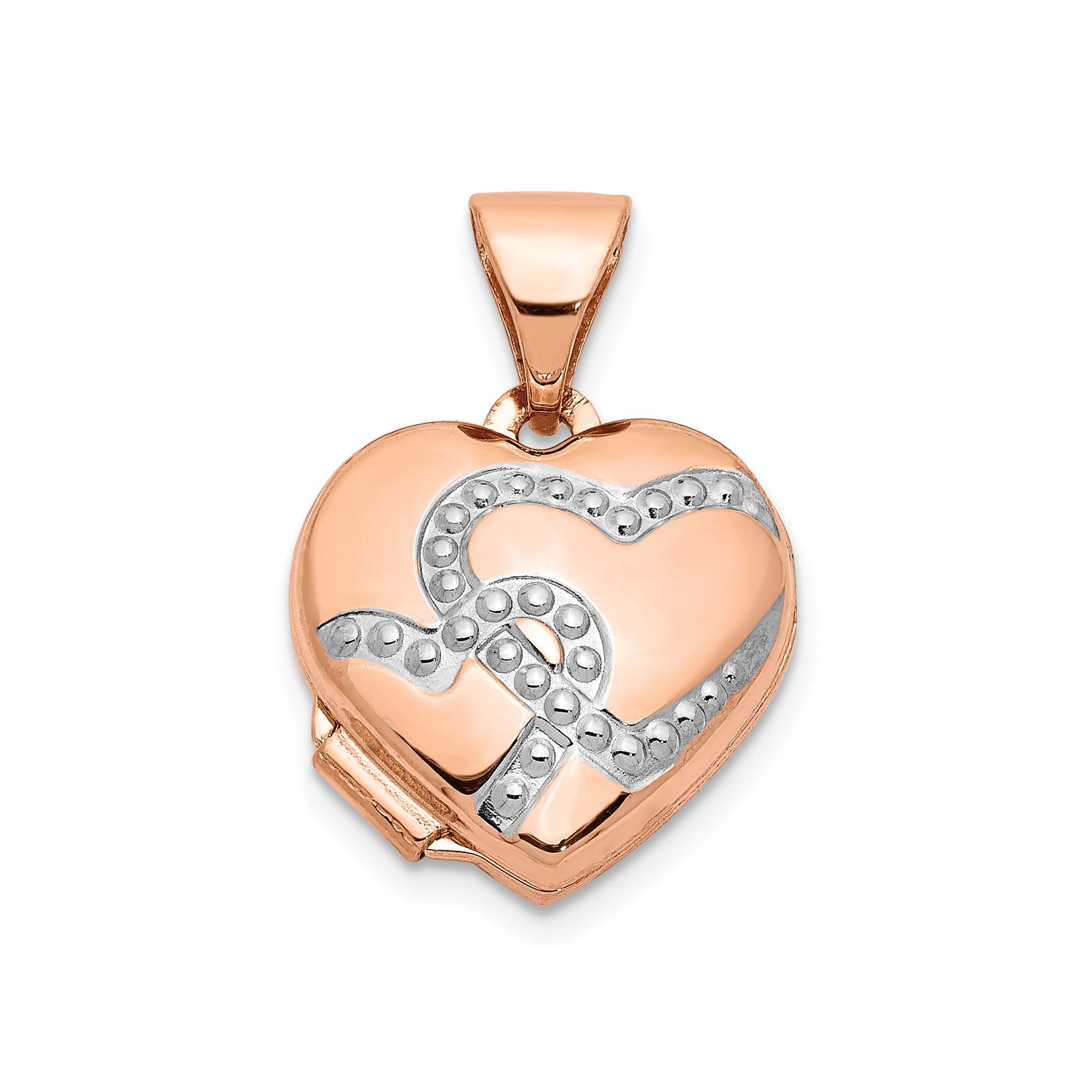 14K Rose Gold Heart Locket Necklace with Rhodium Plating - 12mm Elegant Pendant for Women - Perfect Gift for Valentine's Day, Anniversary & Special Occasions