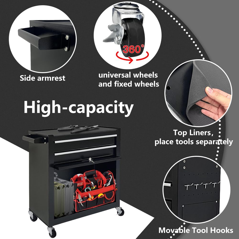 8-Drawer Rolling Tool Chest with Wheels - Heavy Duty Locking Tool Box with Drawer Liners for Garage, Workshop & Warehouse - Perfect for Mechanics, DIY Enthusiasts & Professional Contractors (Black)