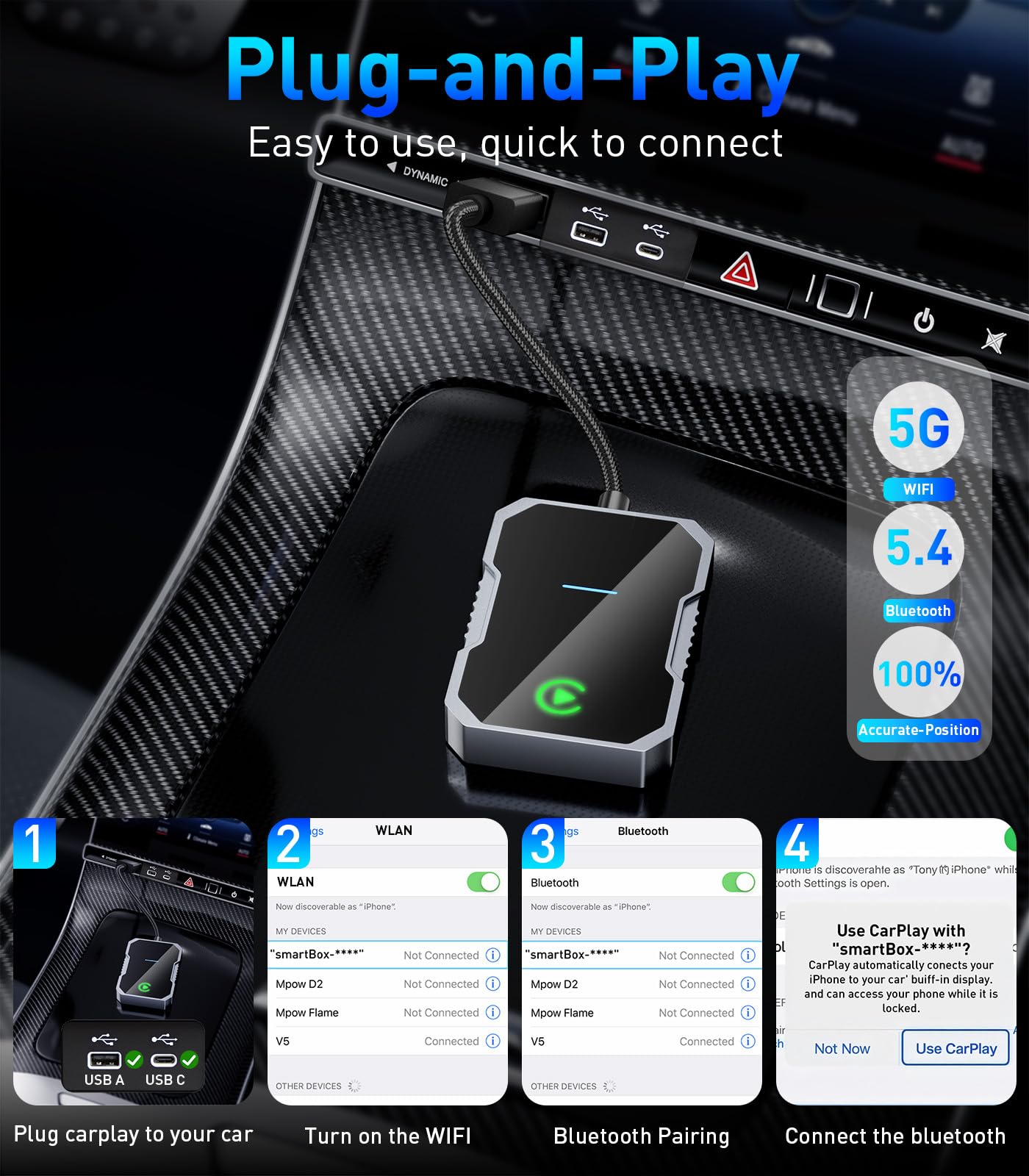 2024 Upgraded Reborn Wireless CarPlay Adapter - Convert Wired to Wireless Apple CarPlay for iPhone & Android | Plug & Play | Compatible with Cars Since 2016, iOS 10+, Android 11+ | Perfect for Commuting, Road Trips & Hands-Free Driving
