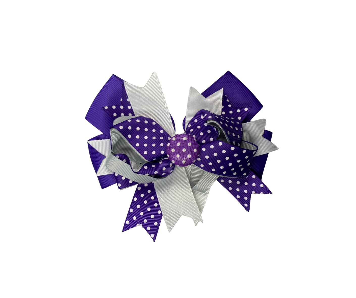Polka Dot Grosgrain Ribbon Hair Bow with Alligator Clip - Girls Hair Accessories for School, Parties & Special Occasions - Cute Purple & White Hair Bows with Polka Dot Button - Perfect for Toddlers & Kids