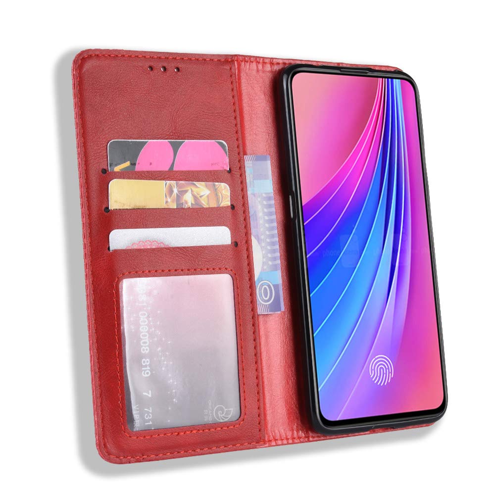 Premium PU Leather Flip Cover Case for Vivo V15 Pro (1818) - Slim Protective Phone Case with Card Slots | Perfect for Work, Travel & Daily Use (Red)