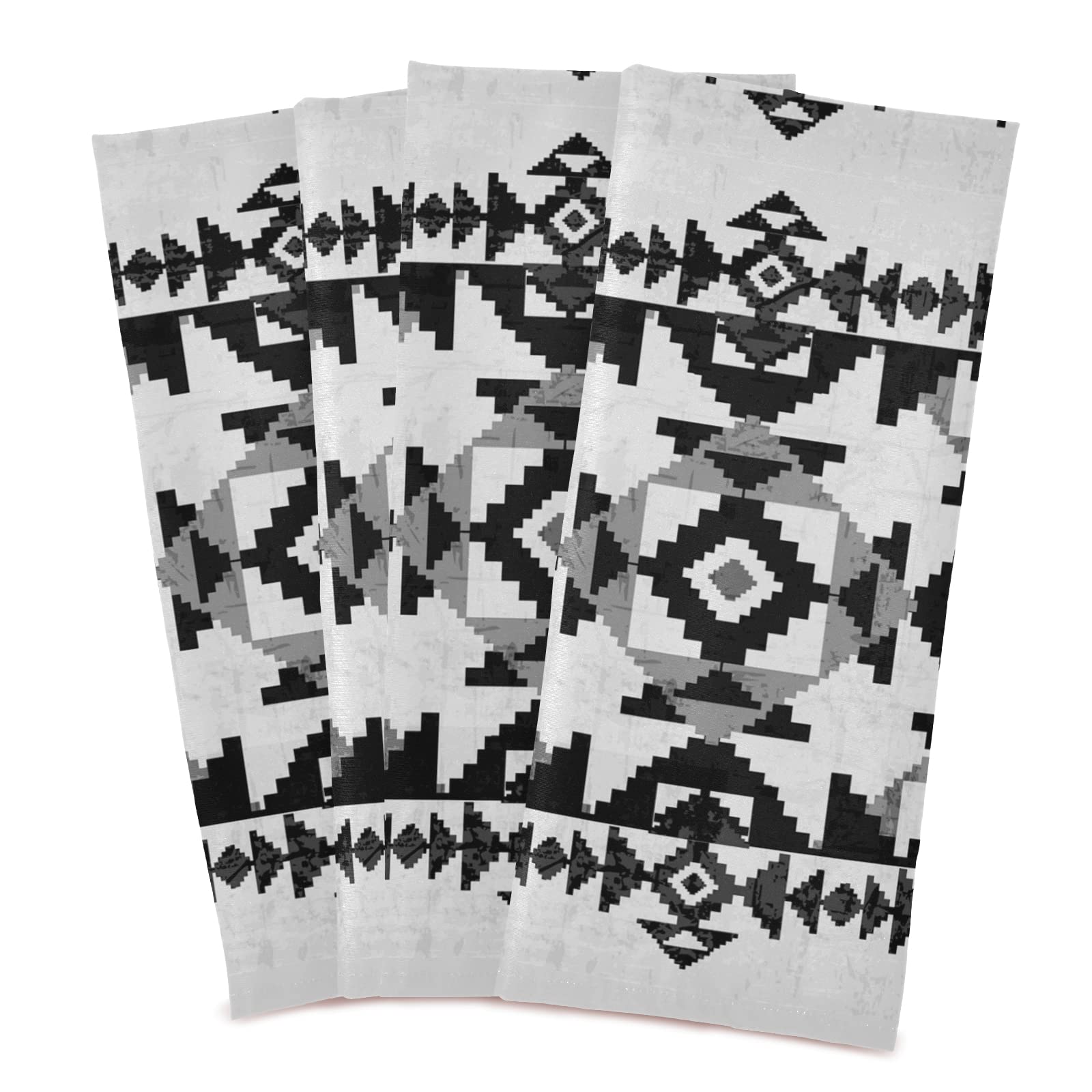 American Indian Abstract Geometric Print Dish Towel Set - 1 Polyester Kitchen Towel with Hanging Loop, Waffle Weave Dishcloth & Hemmed Napkin - Perfect for Drying Dishes, Cleaning Countertops & Decorating Southwestern Style Kitchens