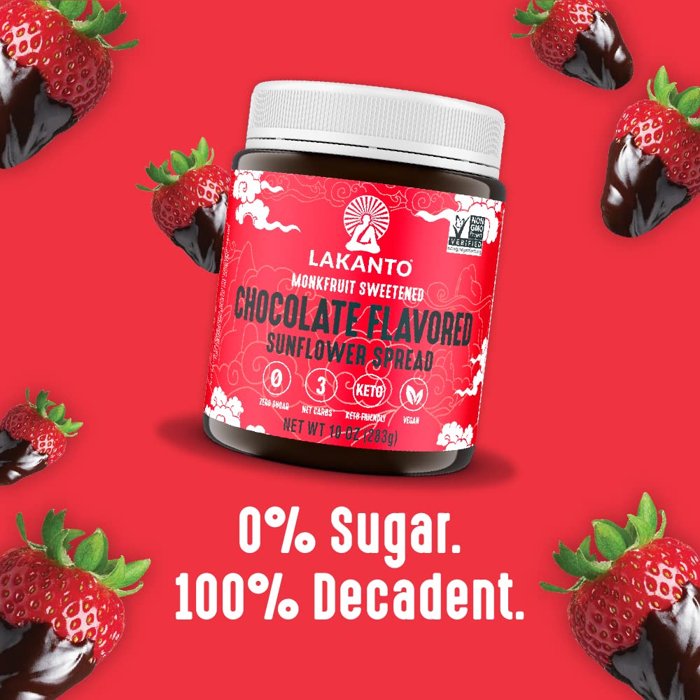 Sugar Free Chocolate Sunflower Spread with Monk Fruit Sweetener - Keto, Vegan, Low Carb, Dutch Cocoa Healthy Alternative | Perfect for Breakfast Toast, Dessert Topping, Snack Dip & Baking (10 oz)
