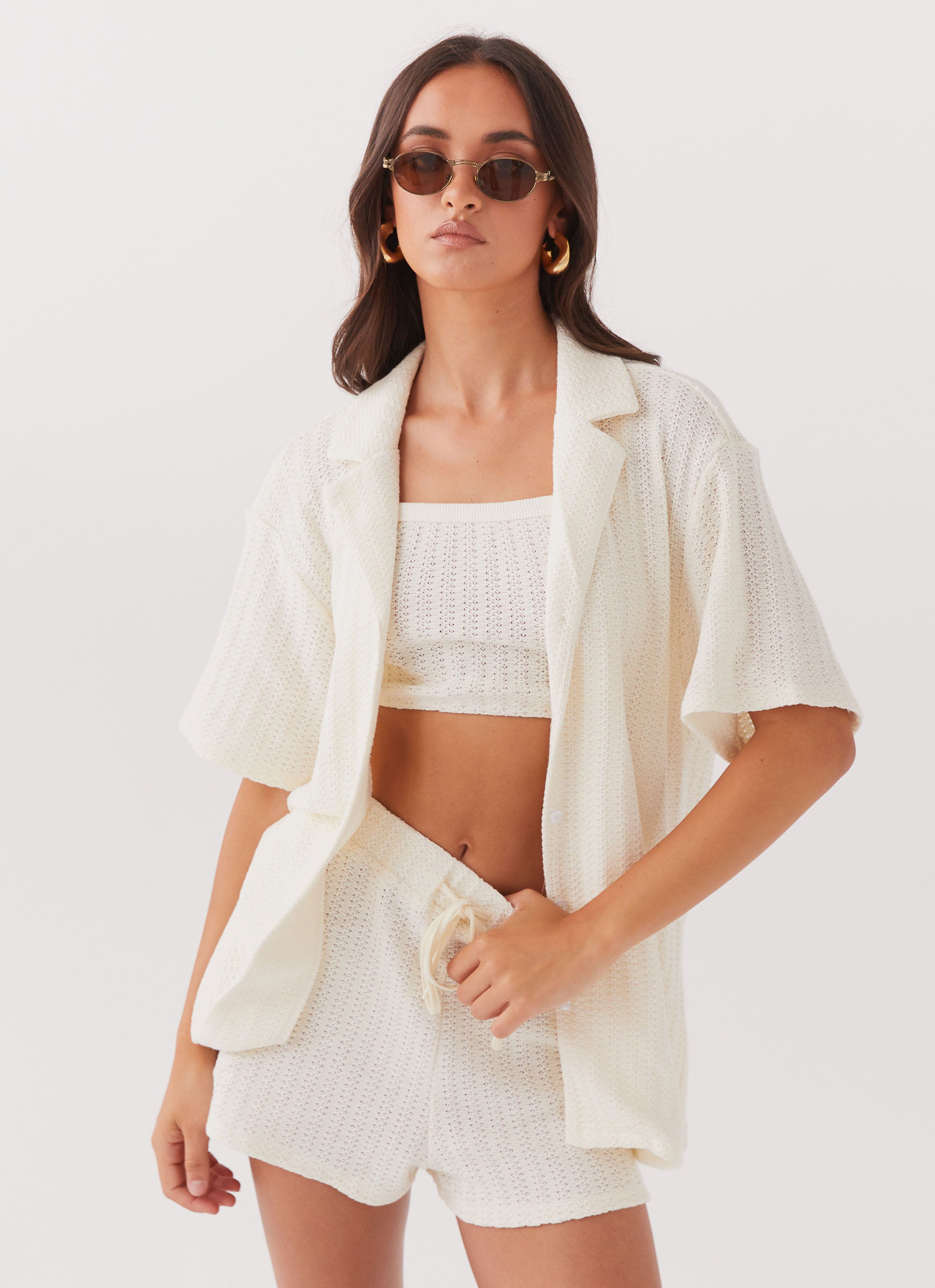 By The Bay Oversized Knit Shirt for Women - Soft Ivory Cotton Blend Long Sleeve Tunic Top - Perfect for Casual Wear, Layering & Boho Outfits