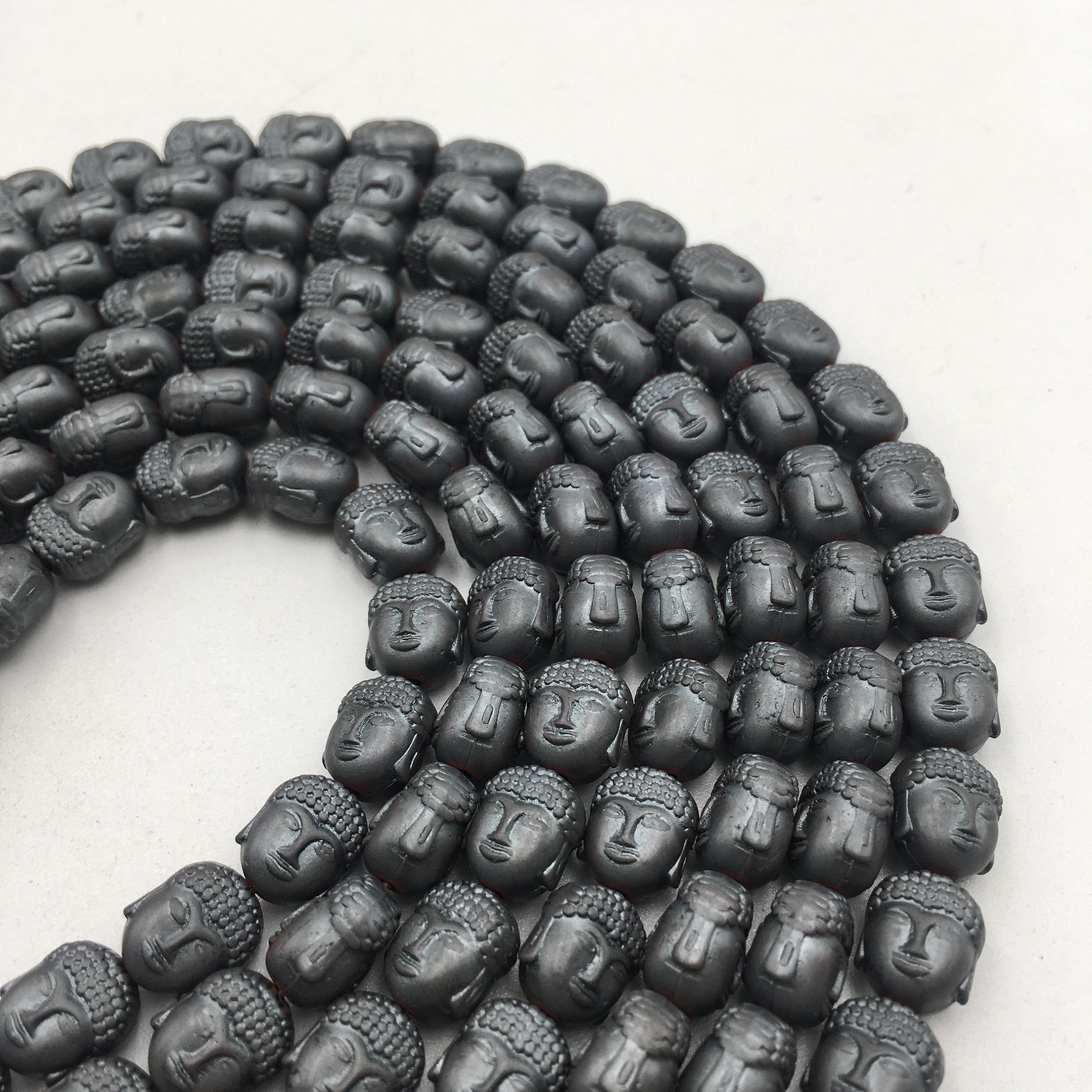 Gray/Gold/Silver/Copper Hematite Matte Buddha Head Beads 8x10mm 15.5