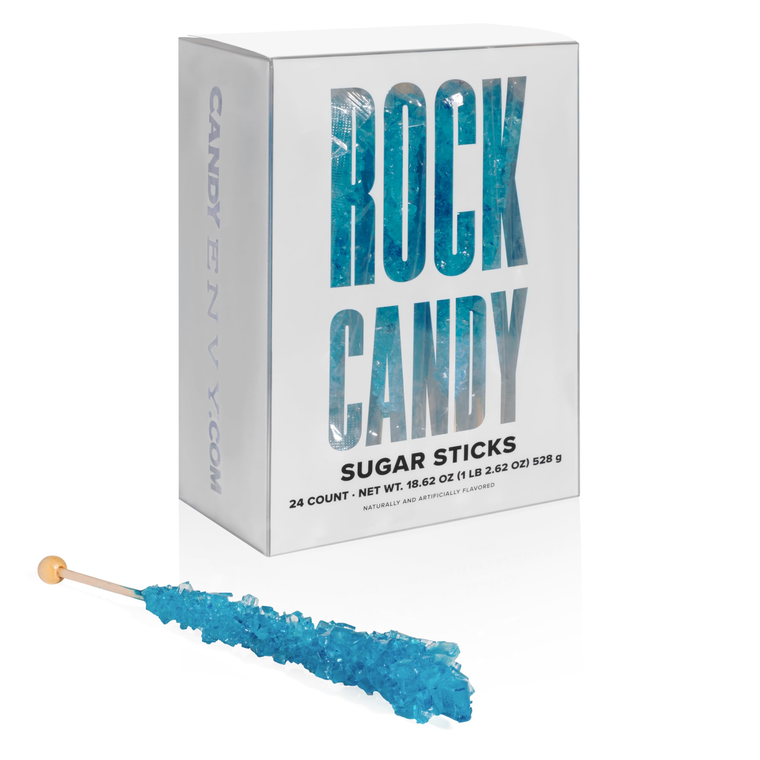 Blue Raspberry Flavored Rock Candy Sugar Sticks - Individually Wrapped (24 Count) - Perfect for Party Favors, Gift Bags & Dessert Decorations