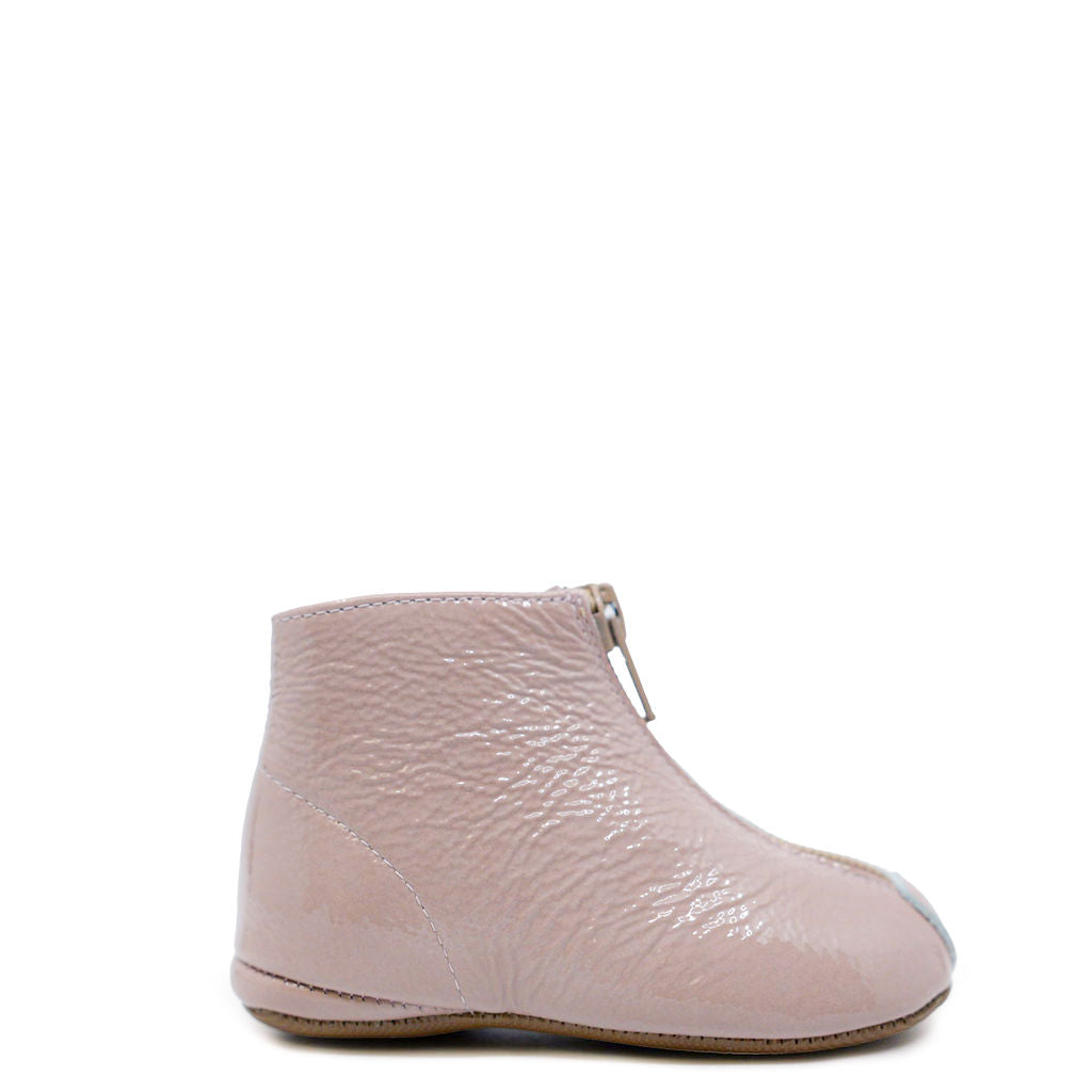 Pepe Nude Patent Leather Baby Booties with Zipper - Stylish & Comfortable First Walkers for Infants - Perfect for Special Occasions, Photo Shoots & Everyday Wear