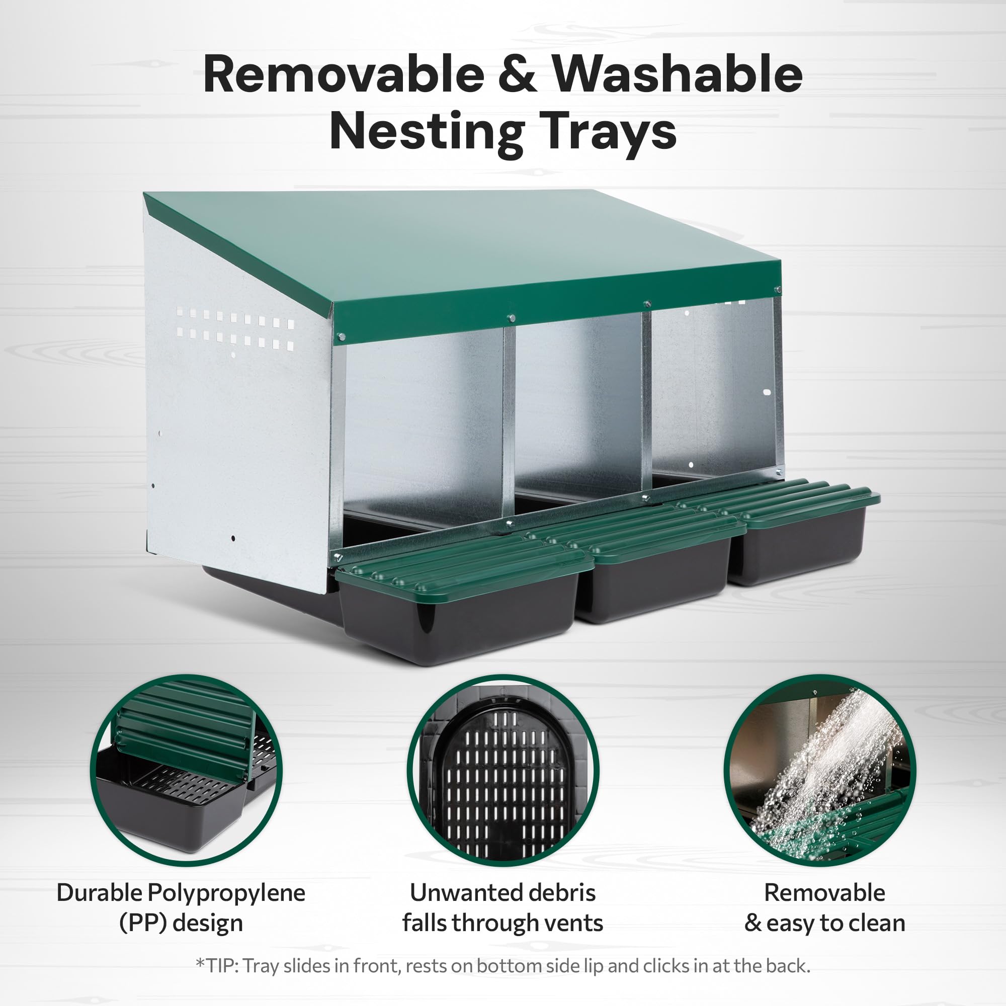 3 Compartment Hen & Chicken Nesting Box with Rollout Rollaway Design & Protective Egg Collection Lids - Perfect for Backyard Coops, Poultry Farms & Egg Laying Stations
