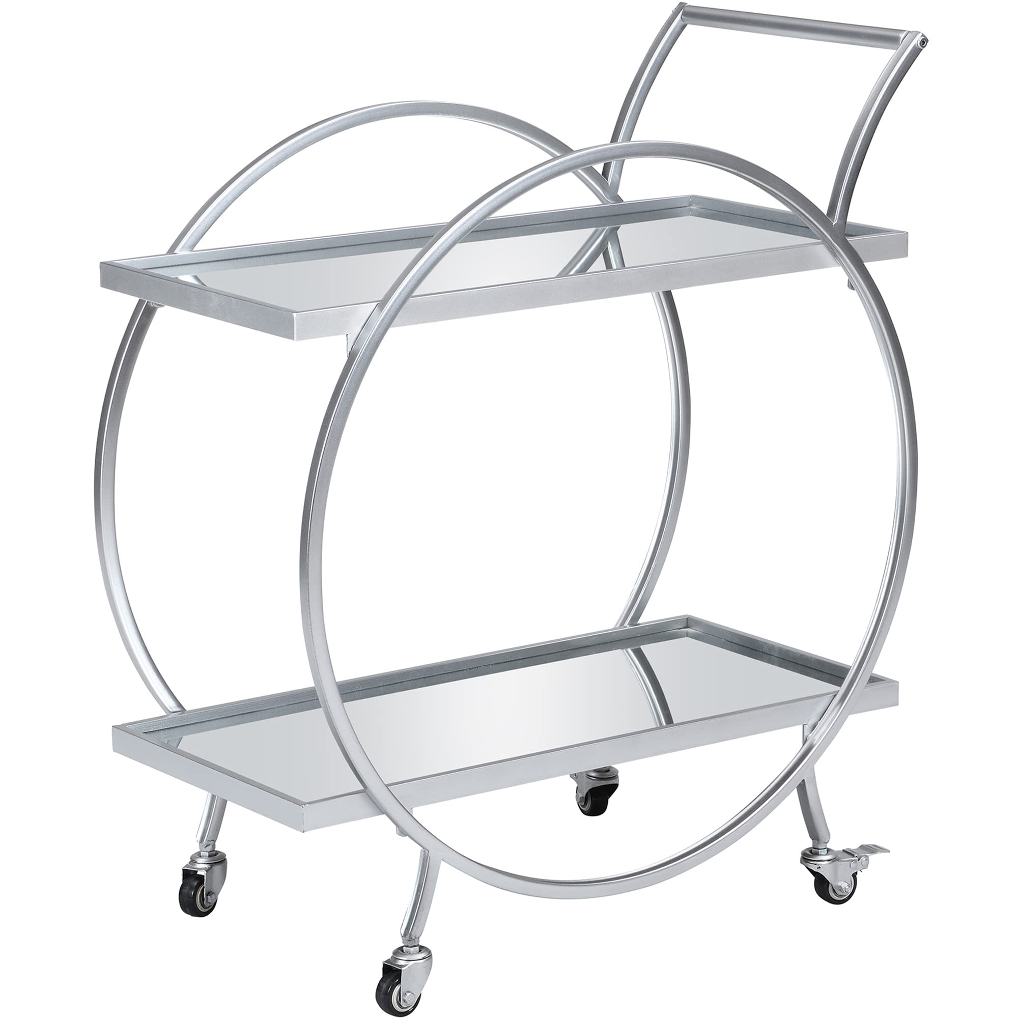 FirsTime & Co. Silver Odessa Bar Cart - 2-Tier Rolling Kitchen Serving Cart with Storage | Modern Mobile Mini Bar for Liquor, Coffee Station | Metal & Mirror Design (28 Inch) - Perfect for Home Entertaining, Small Spaces & Apartment Living