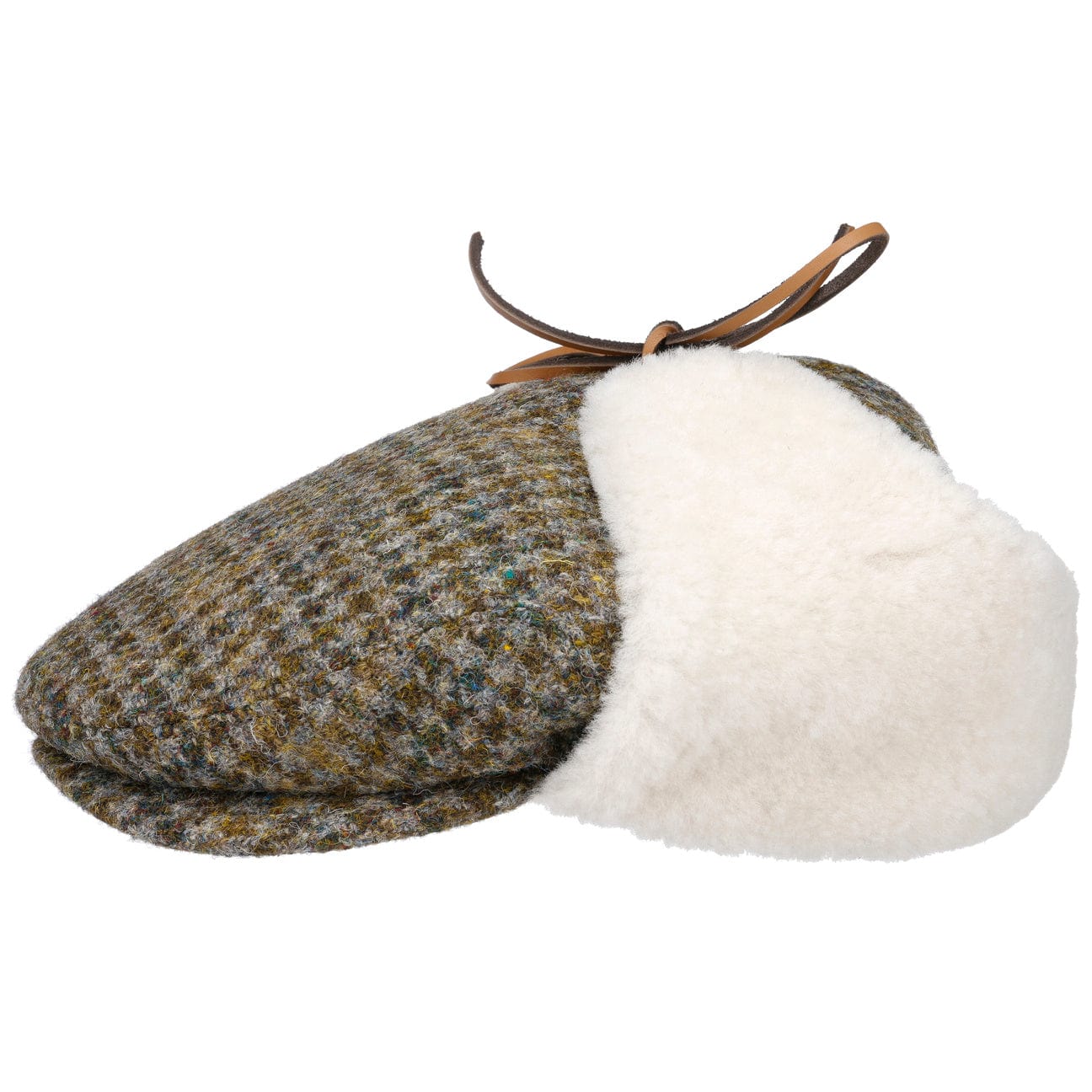Lierys Harris Tweed Flat Cap with Ear Flaps - Classic Wool Newsboy Hat for Men | Perfect for Winter Outdoor Activities, Hunting & Casual Style