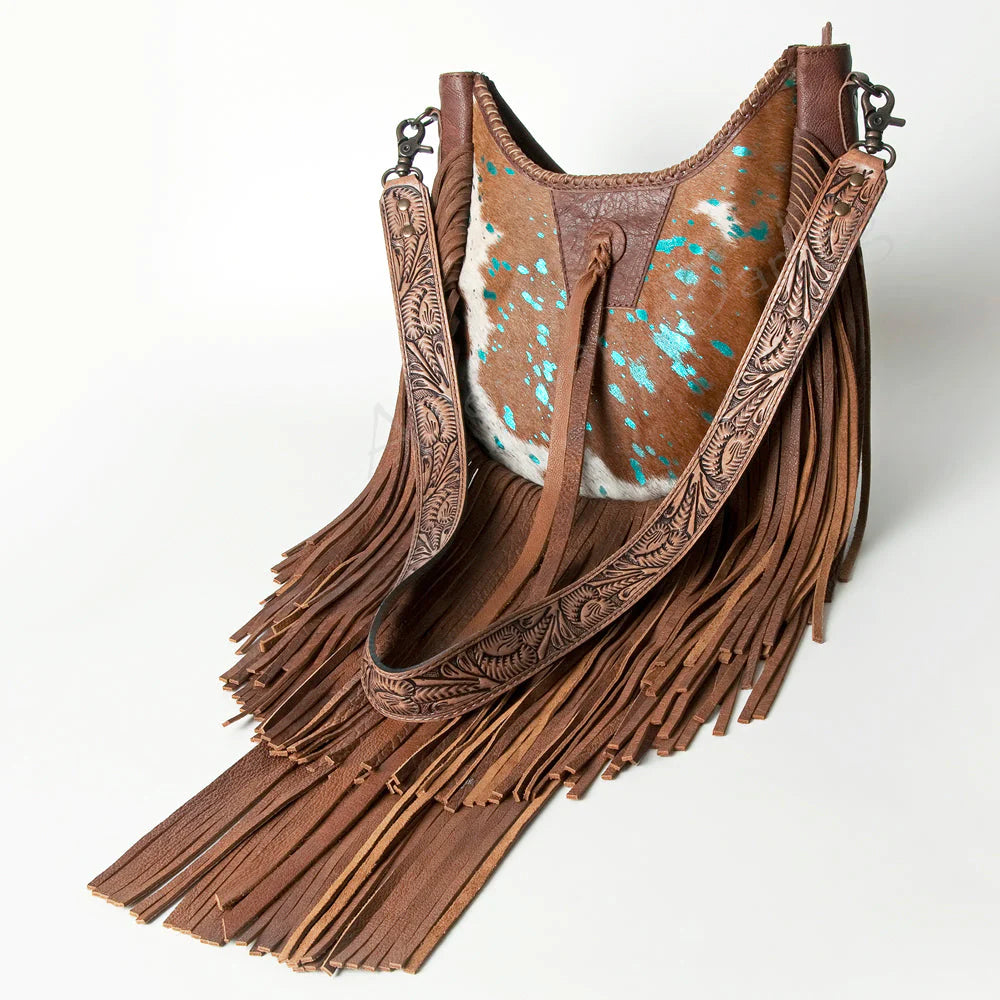 Authentic American Cowhide Turquoise Crossbody Purse - Stylish Handbag for Women, Boho Chic Accessory for Everyday Use & Special Occasions
