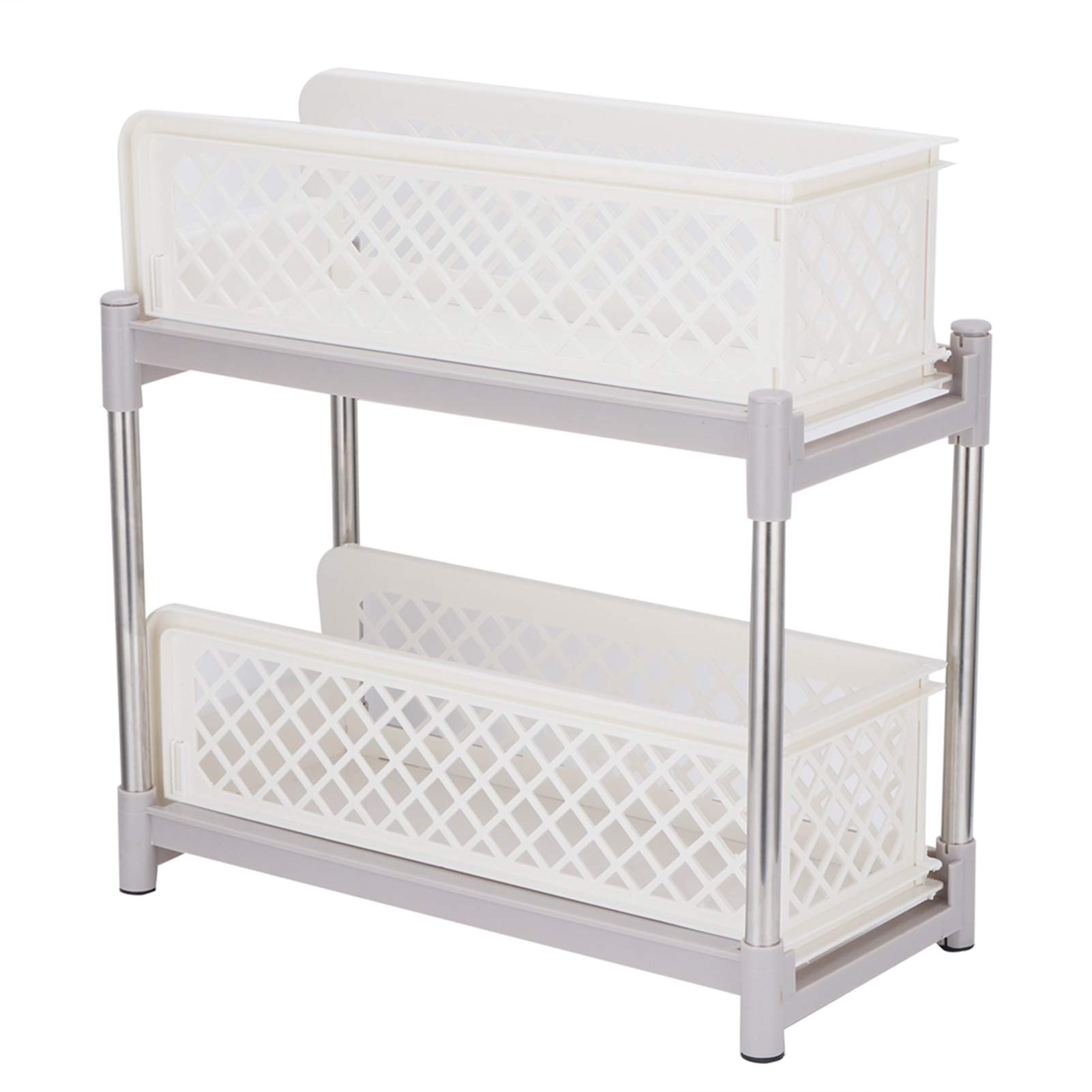 EBTOOLS 2-Tier Sliding Bathroom Storage Cabinet Organizer with Pull-Out Drawers - Countertop Spice Rack, Empty Basket Organizer for Bathroom, Kitchen, Pantry & Office Storage Solutions