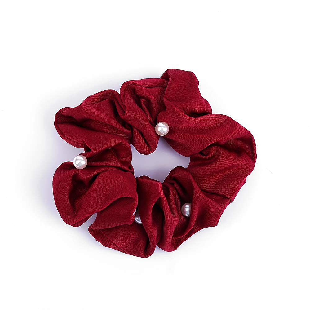 ASG 3-Pack Soft Satin Pearl Scrunchies - Elegant Hair Ties for Women & Girls (Perfect for School, Work, Parties & Everyday Use)