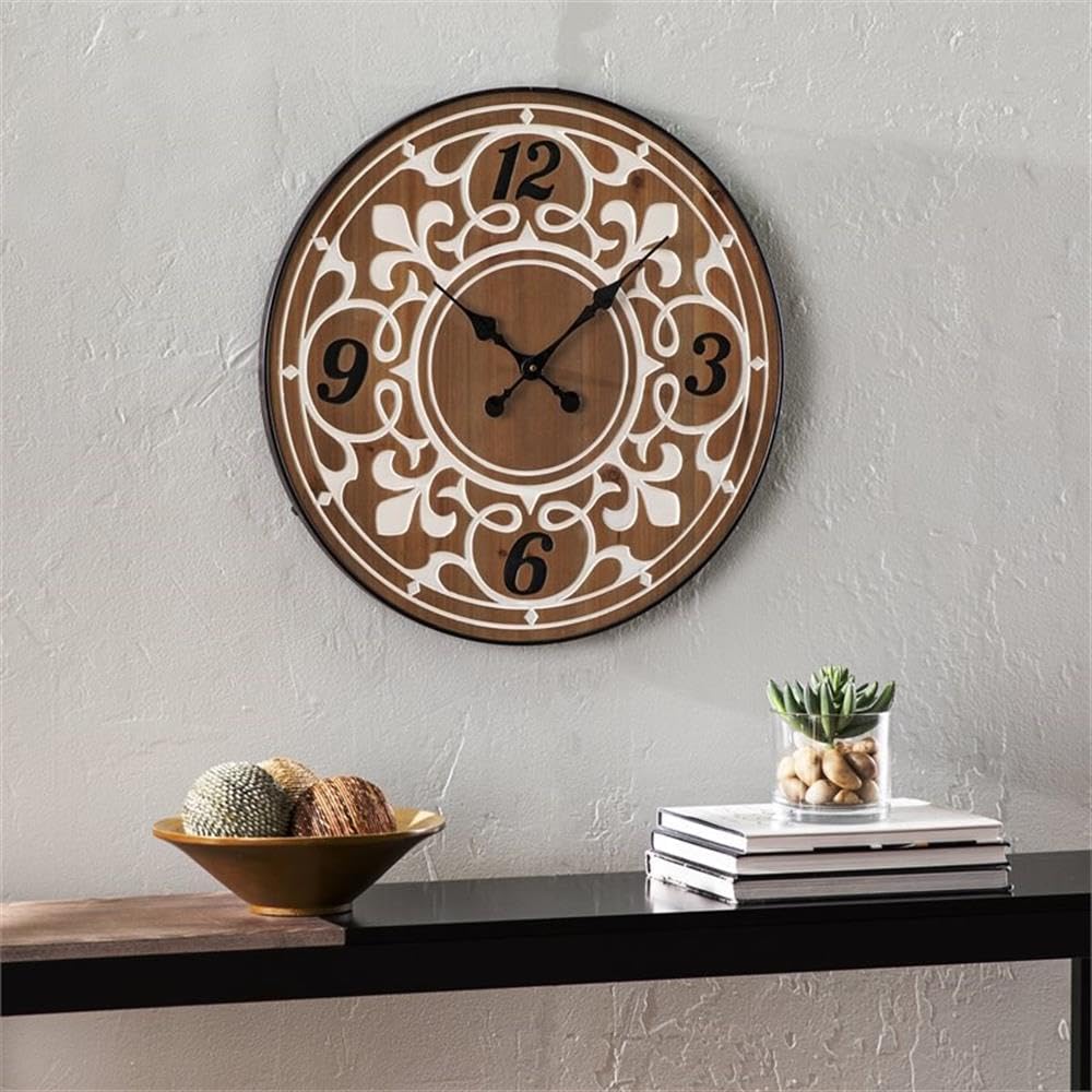 SEI Furniture Aprille Round Wall Clock - Natural Wooden Design for Home & Office Decor | Perfect for Living Room, Bedroom, Kitchen & Office Spaces