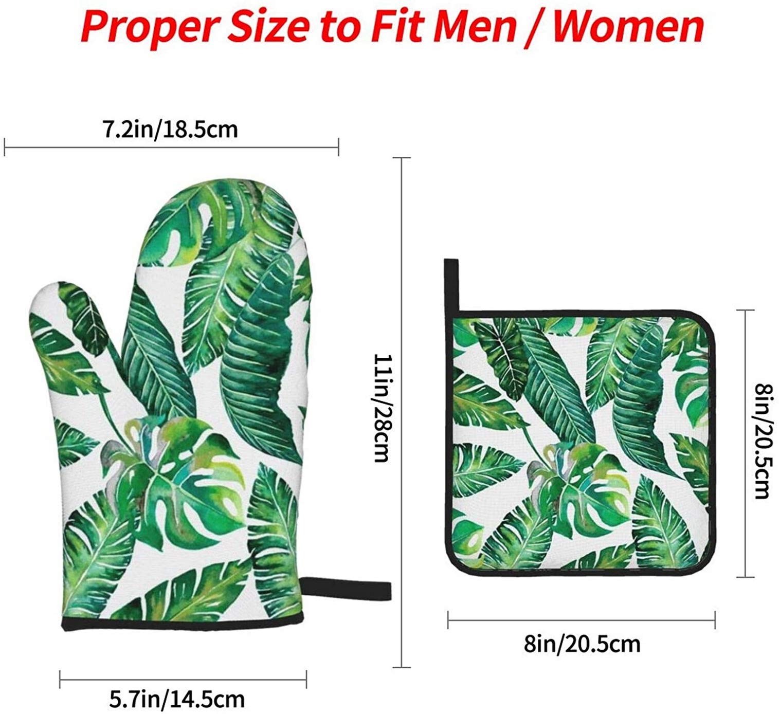 4PCS Jungle Leaves Banana Monstera Oven Mitts & Pot Holders - Heat Resistant Kitchen Gloves & Non-Slip Hot Pads for BBQ, Baking, Cooking - Perfect for Grilling, Roasting & Hand Protection